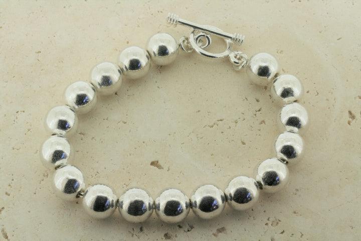 Sterling Silver #10 Round Bead Bracelet for Women - Elegant Handmade Jewelry Gift for Birthday, Anniversary & Special Occasions