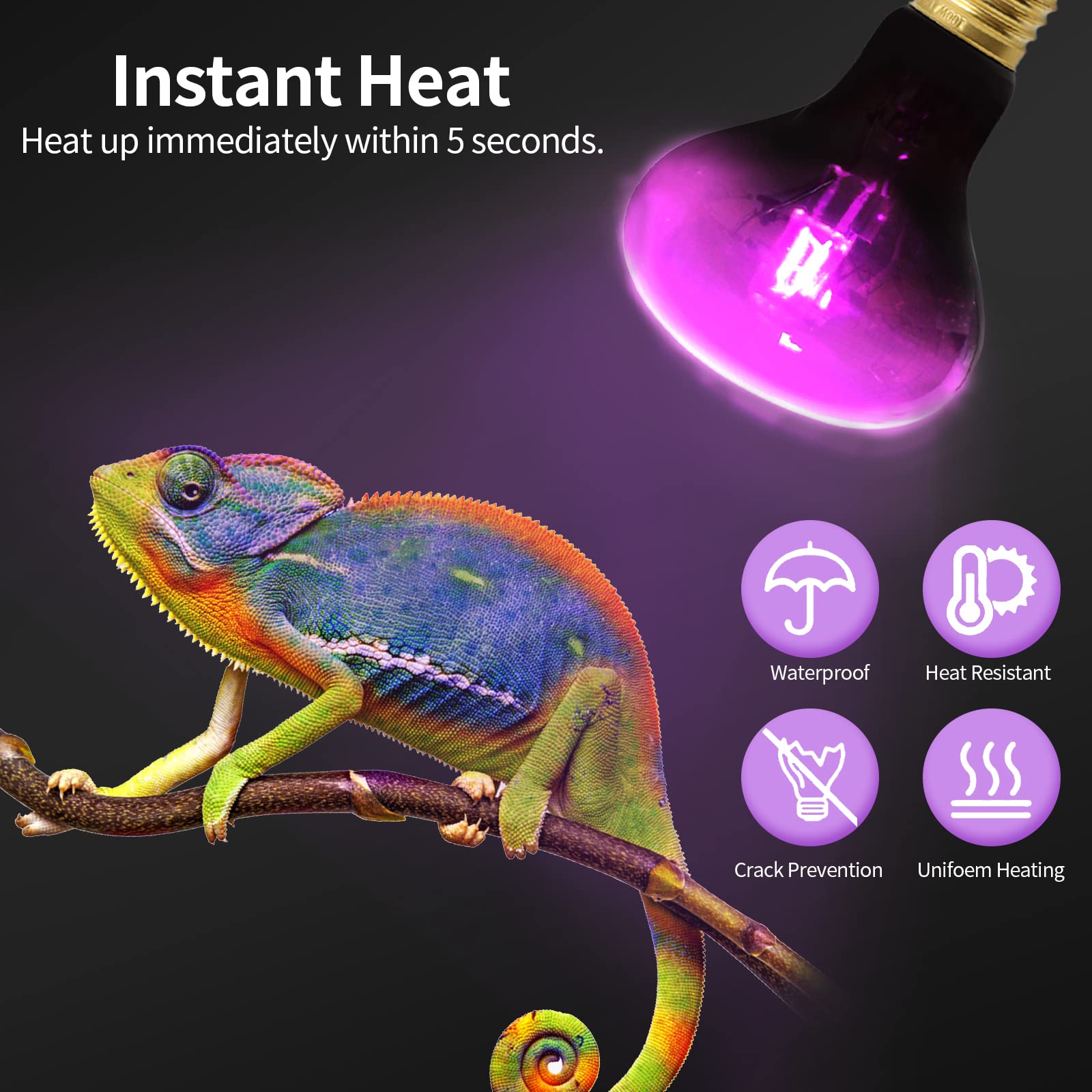 AOMRYOM 75W 2 Pack Reptile Heat Lamp - Infrared Basking Bulb & Moonlight Night Heating Light for Lizards, Turtles, Snakes & Amphibians - Perfect for Terrariums, Vivariums & Reptile Habitats