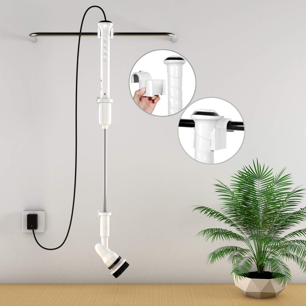Cordless Electric Spin Scrubber - Power Cleaning Brush with Long Handle & 3 Replaceable Heads for Bathroom, Shower, Floor, Wall, Bathtub, Kitchen & Tile Cleaning - Perfect for Deep Cleaning Grout, Stains & Hard-to-Reach Areas (Black)
