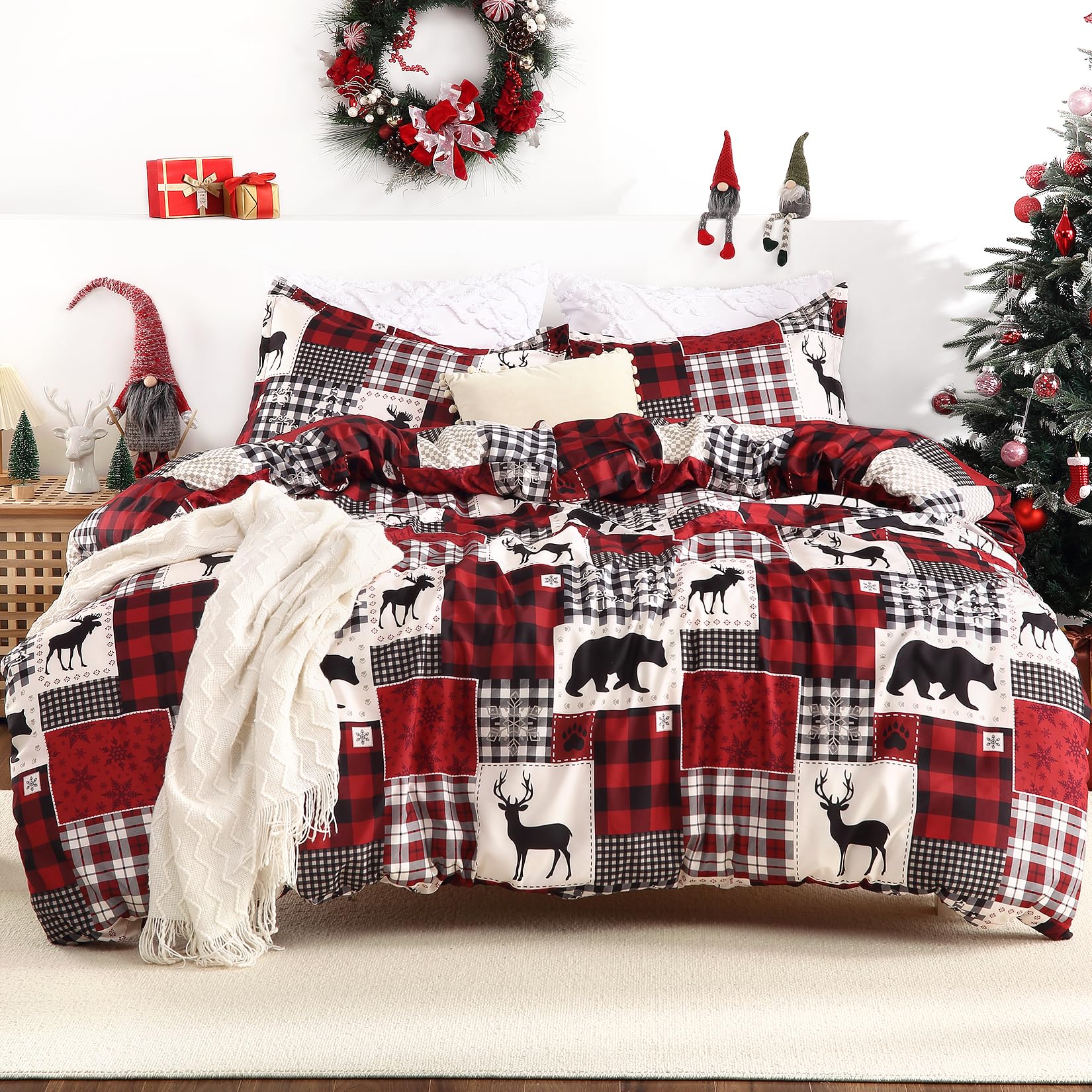 Christmas Duvet Cover King Size - Soft Brushed Microfiber Comforter Set with Reindeer Print, Holiday Themed Bedding for Festive Bedroom Decor - Perfect for Christmas, Winter Holidays & Cozy Seasonal Home Styling