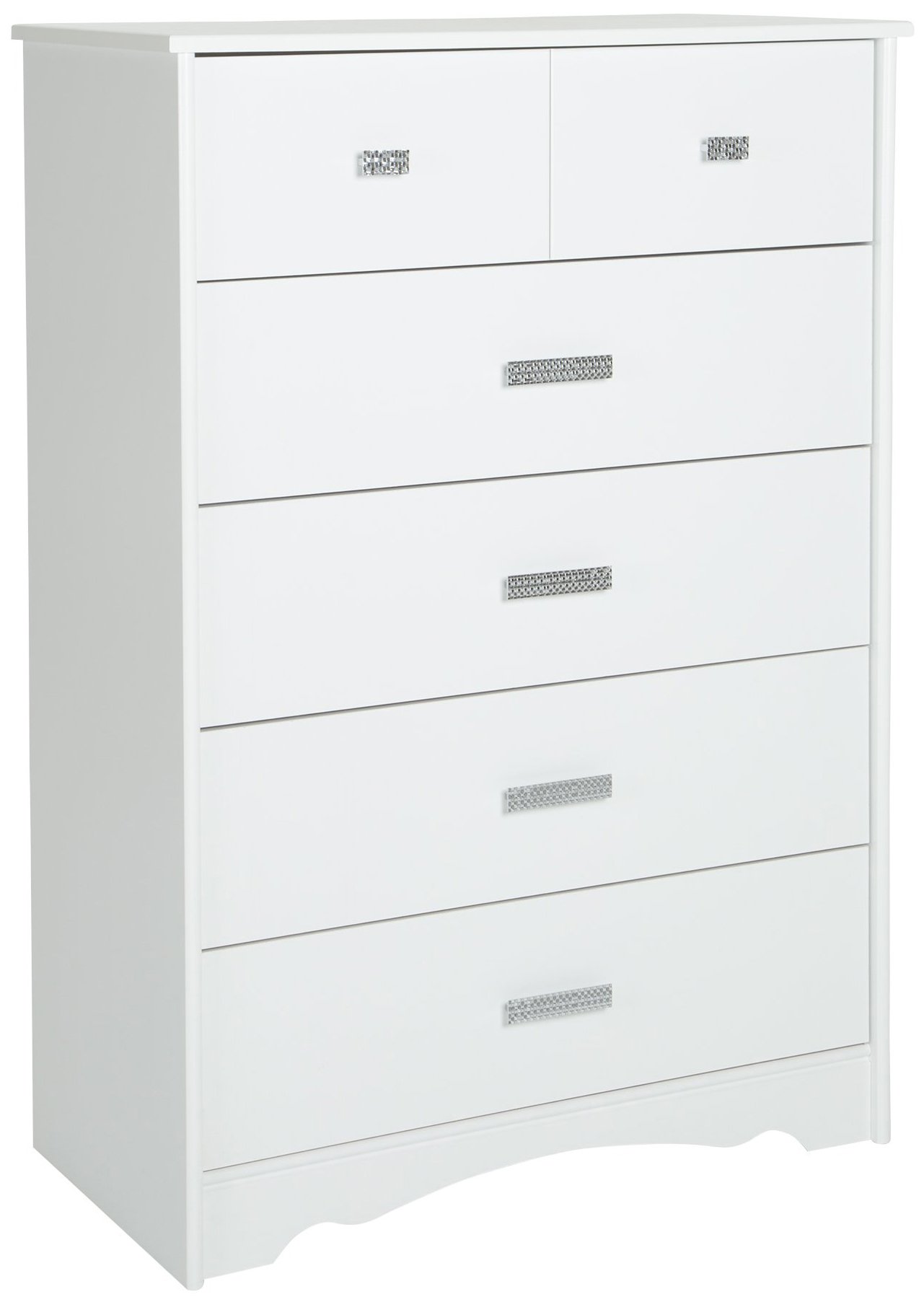 South Shore Tiara 5-Drawer Dresser - Pure White with Crystal Jewel Handles, Modern Bedroom Storage Furniture for Organizing Clothes & Accessories | Perfect for Master Bedroom, Guest Room or Nursery