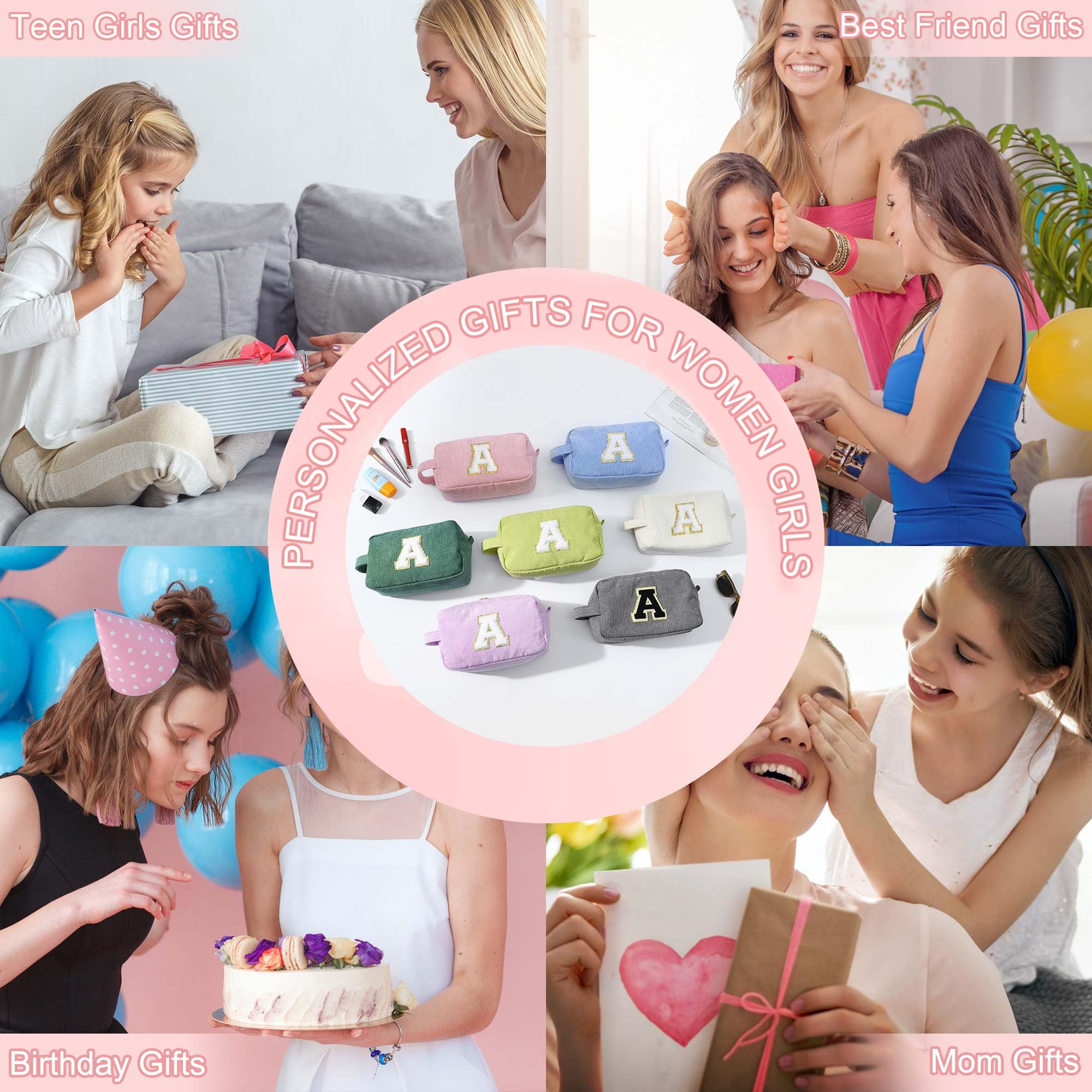 YOOLIFE Valentine's Day Gifts for Women - Personalized Letter Makeup Travel Bag & Toiletry Organizer for Girls, Teens, Daughter, Sister, Wife & Mom | Perfect Cosmetic Brush Pouch for Travel, Birthday & Special Occasions