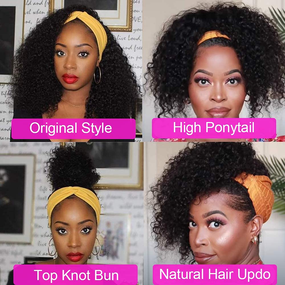 Rebasar Deep Wave Headband Wig - 26 Inch Brazilian Virgin Human Hair Curly Wig for Black Women | Glueless No Lace Front | 150% Density Natural Black | Perfect for Daily Wear, Parties & Protective Styling