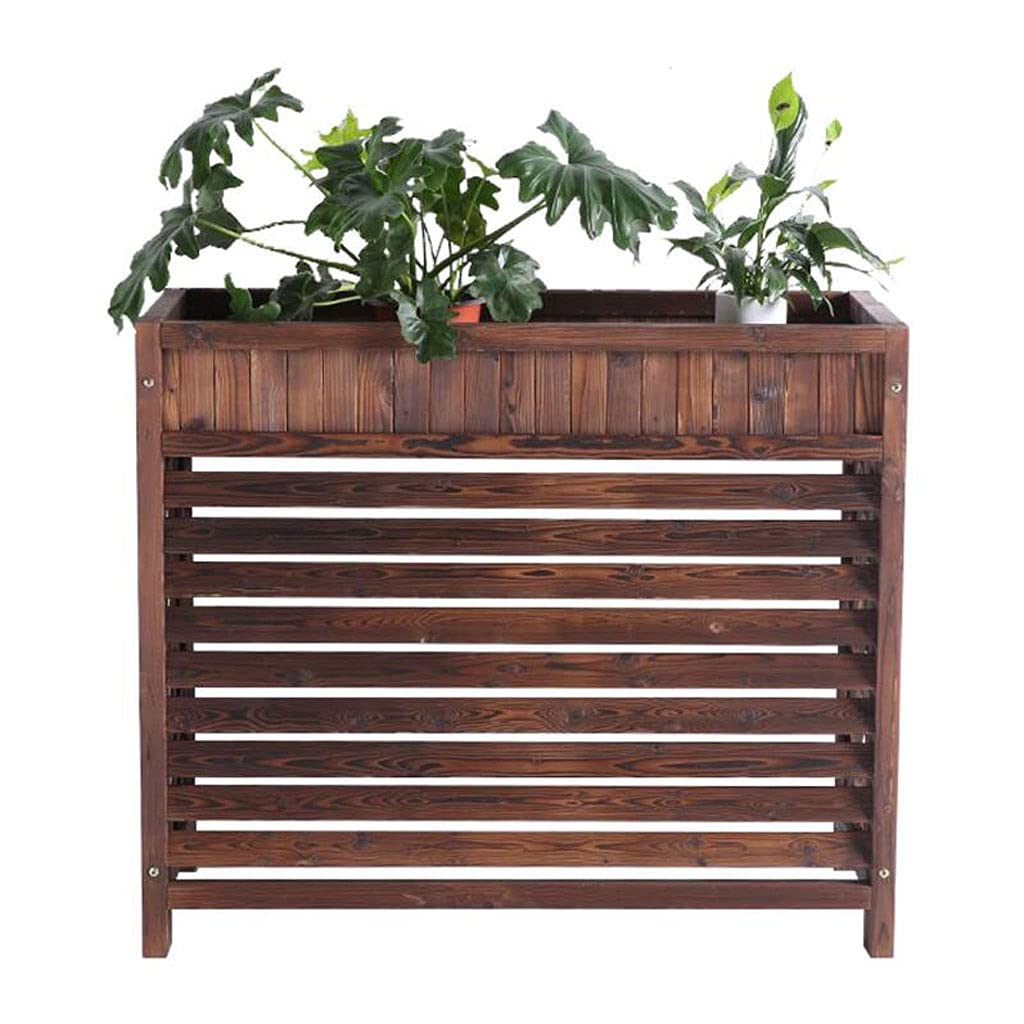 Rustic Wooden Air Conditioner Cover with Blinds Grid Design - Outdoor AC Radiator Cover & Plant Stand (101x43x94cm) - Weatherproof Balcony Decor for Patio, Garden, and Home Exterior