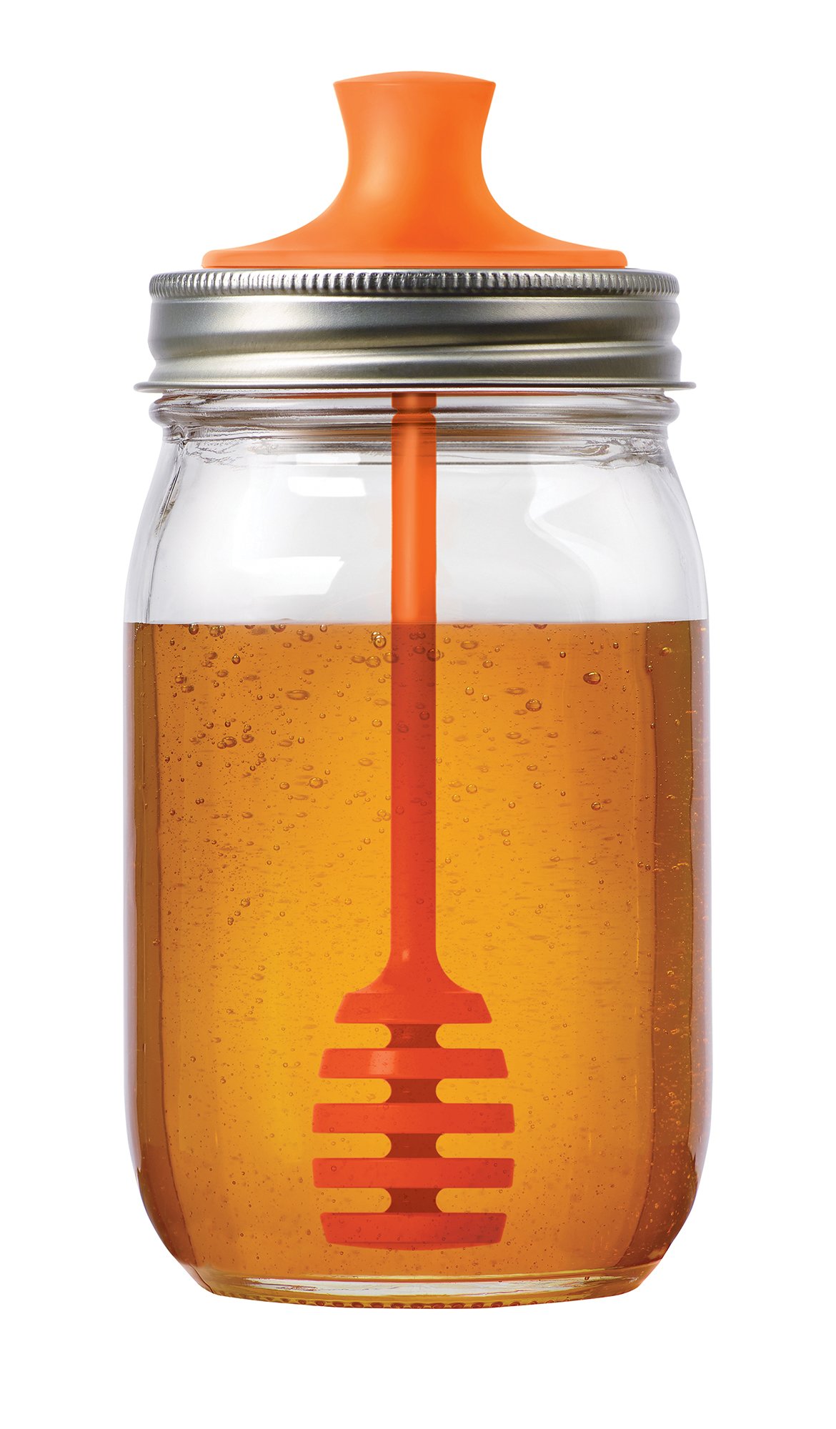 Honey Dipper Lid for Regular Mouth Mason Jars - 16 oz Orange Jarware - Perfect for Honey Dispensing, Tea Stirring & DIY Crafts