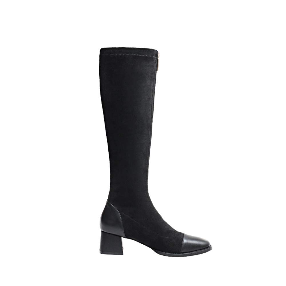 TinaCus Women's Stretch Knee High Boots with Front Zipper - Handmade Cap Toe, Comfortable Low Chunky Heel for Fall Fashion, Office Wear & Night Out