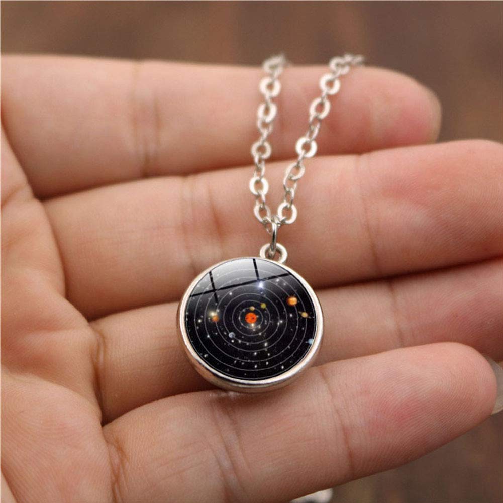 JCZR.Y Eight Planets Necklace - Double-Sided Glass Ball Pendant with Solar System & Galaxy Design - Universe Guardian Stars Jewelry for Women - Perfect for Astronomy Lovers, Space-Themed Gifts & Cosmic Fashion Accessories