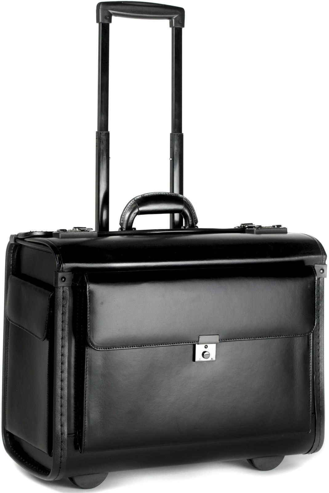 Premium Leather Wheeled Pilot Case - Business Laptop Briefcase with Wheels for Air Travel, Office & Commuting | Durable Carry-On Hand Luggage for Professionals & Frequent Flyers