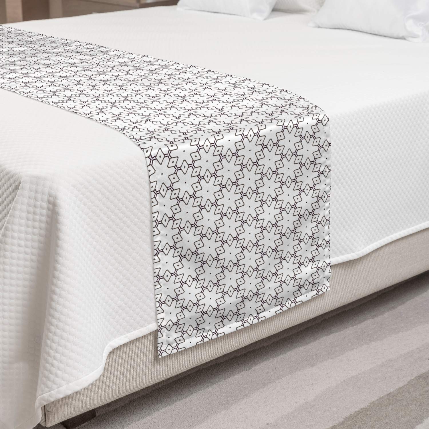 Ambesonne Vintage Bed Runner - Continuous Geometric Pattern on Plain Backdrop, Decorative Bed Scarf for Queen Size Beds | Perfect for Hotels, Homes & Guestrooms | White & Dark Mauve | Adds Elegance to Bedroom Decor