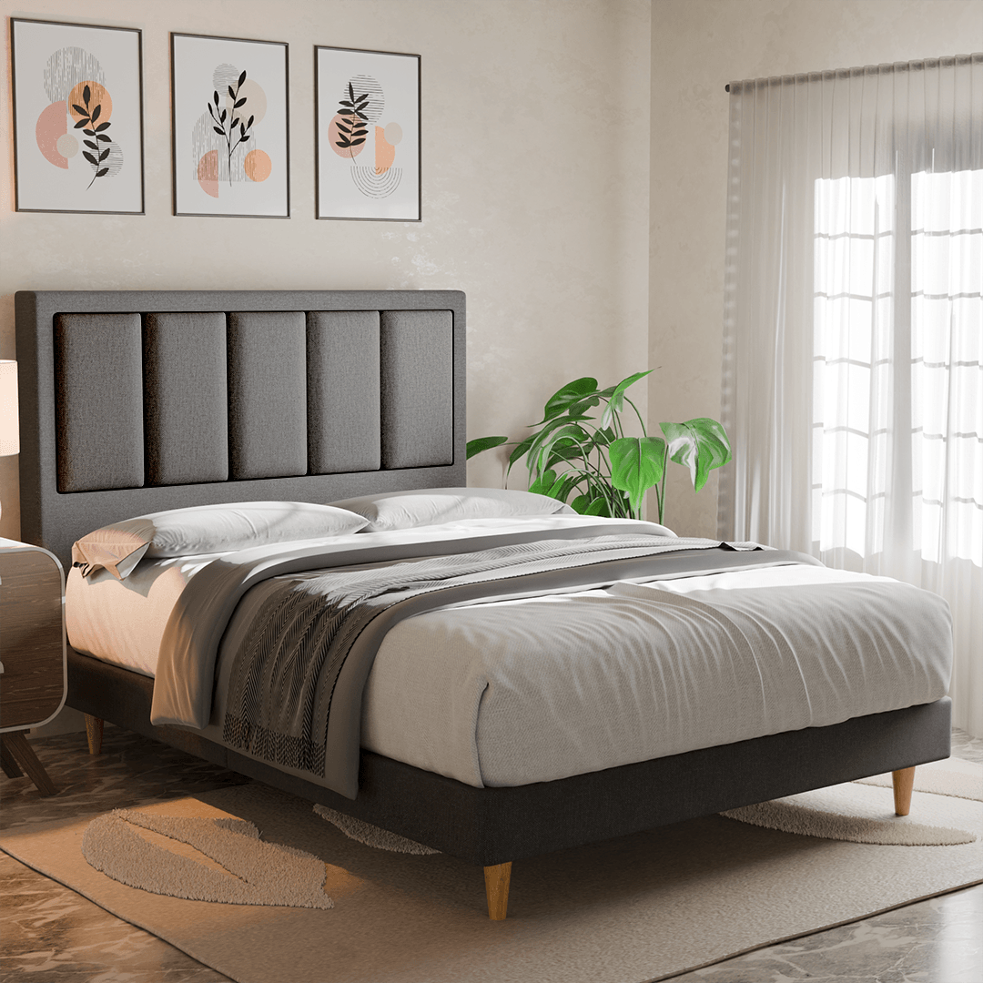 Marley Fabric Bed Frame - Queen Size, Sturdy & Noise-Free, Pet-Friendly Upholstered Platform Bed with Wooden Slats for Support | Perfect for Modern Bedrooms, Guest Rooms & Pet Owners