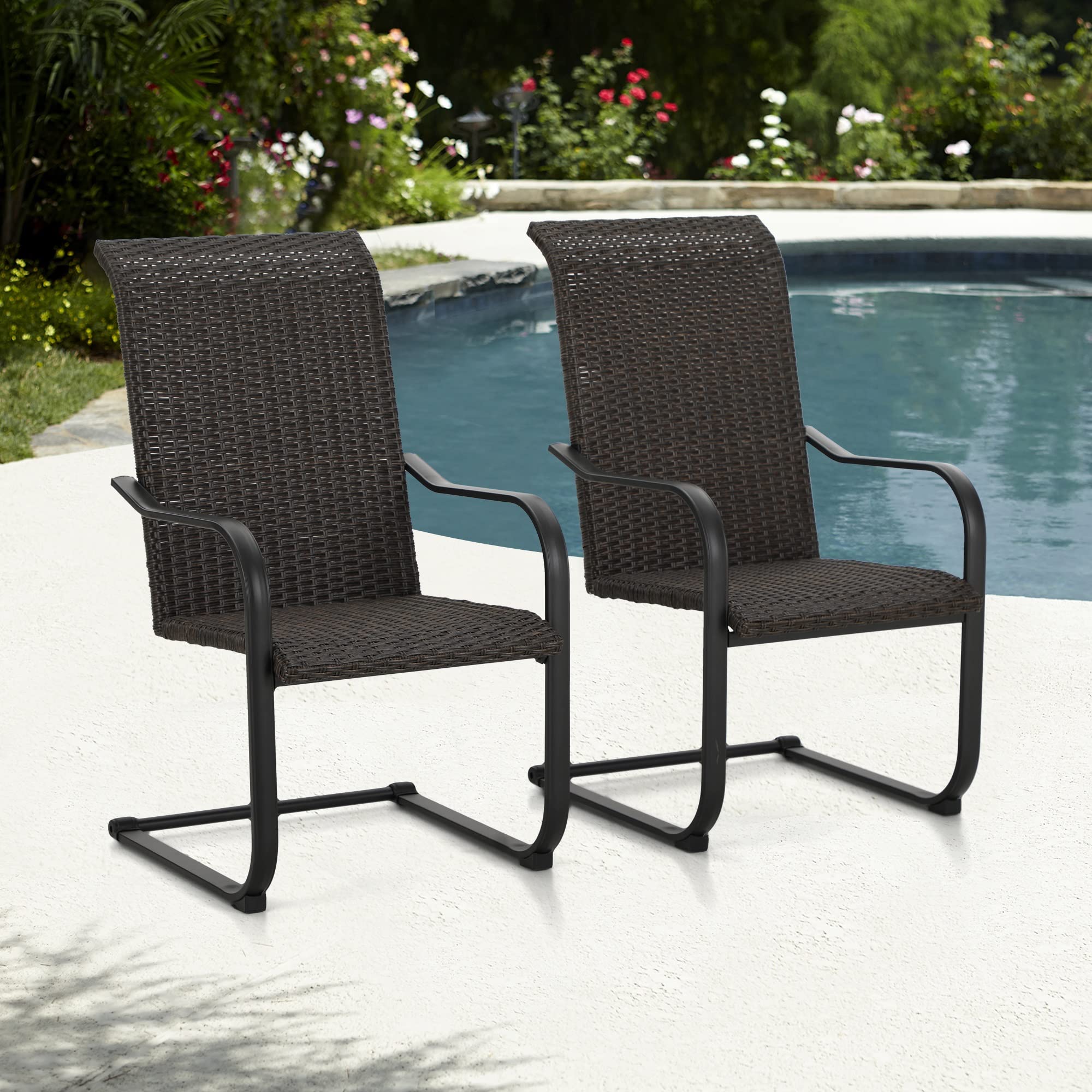 Sophia & William Wicker Dining Chair Set of 2 - High Back Rattan Chairs with Extra-Large C Spring, 350 lbs Weight Capacity - Perfect for Patio, Garden, and Outdoor Dining Areas