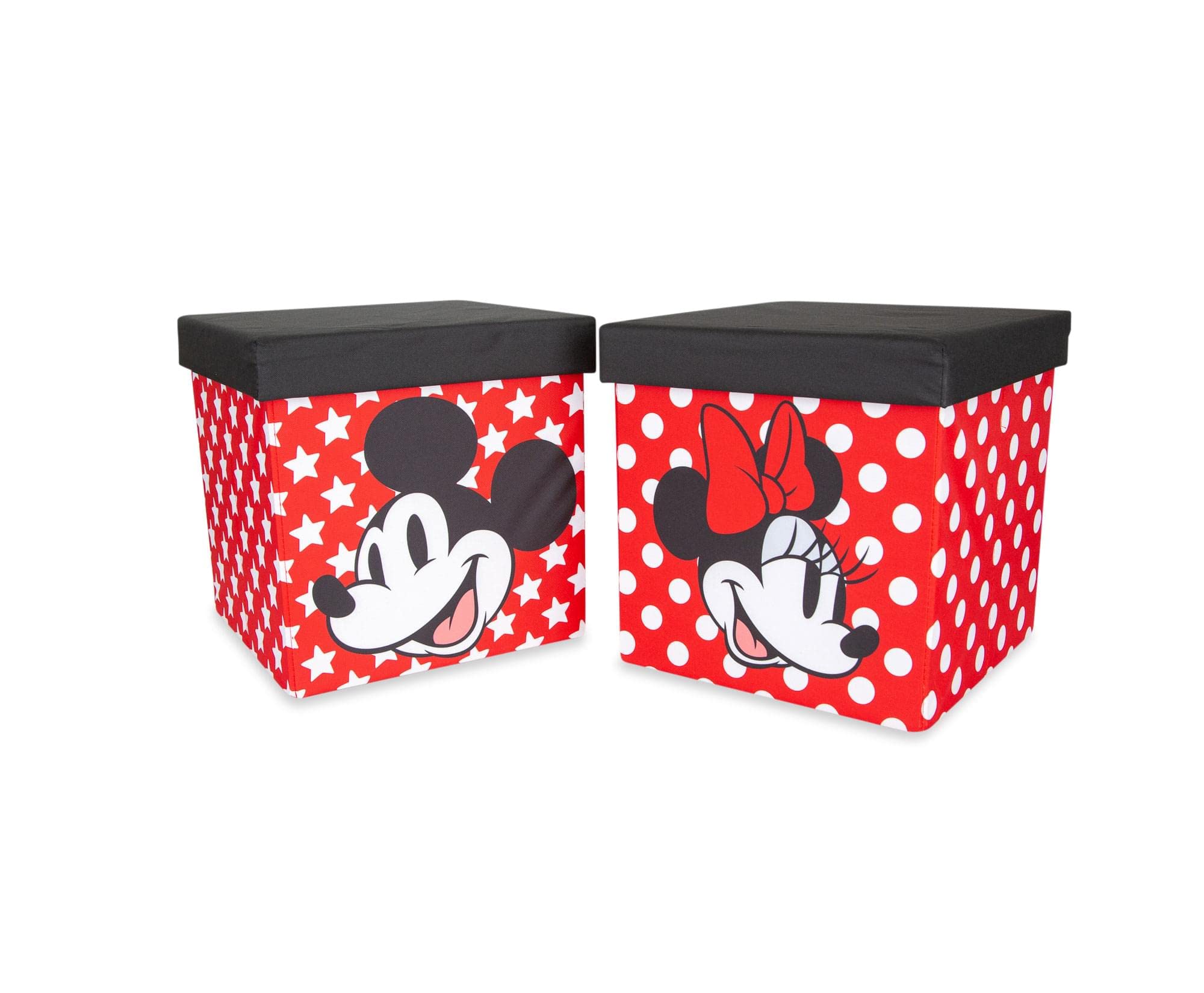 Disney Mickey & Minnie 15-Inch Fabric Storage Bins with Lids - Set of 2 | Closet Organizer Cubes, Playroom Storage Baskets, Home Decor | Perfect for Kids' Room, Toy Storage & Gift Organization