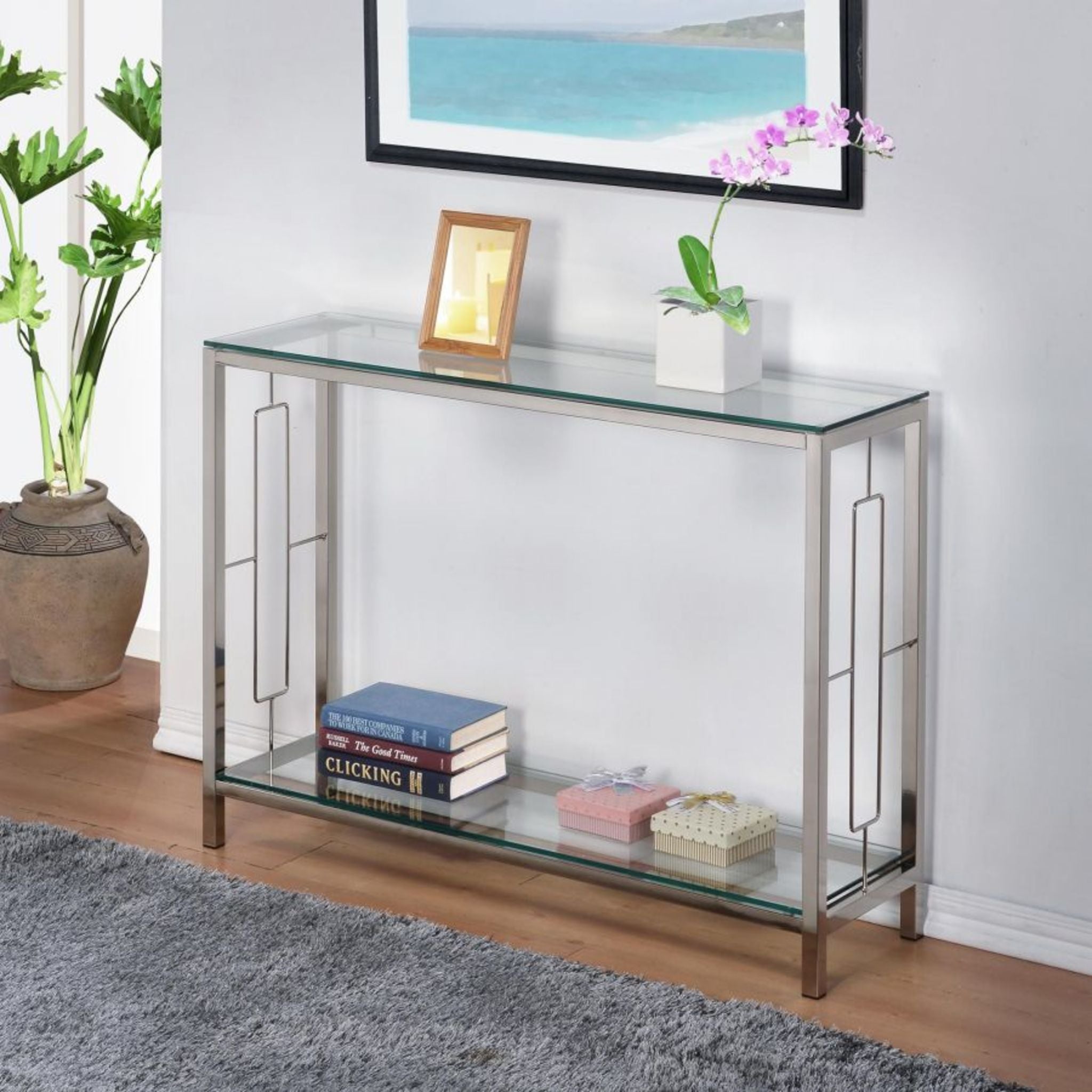 Modern Chrome Athena Console Table - Elegant Entryway Sofa Table for Hallway, Living Room & Foyer Decor