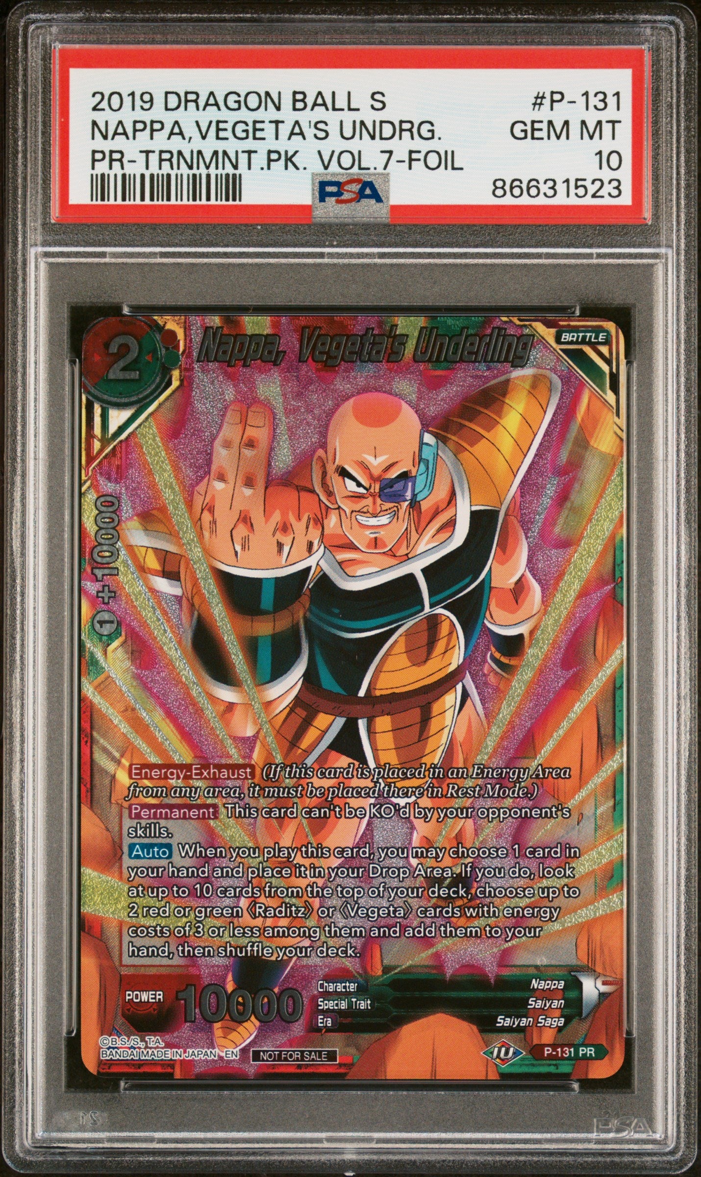2019 Dragon Ball Super Nappa Vegeta's Underling #P131 PSA 10 Graded Card - Perfect for Collectors, Display & Anime Fans