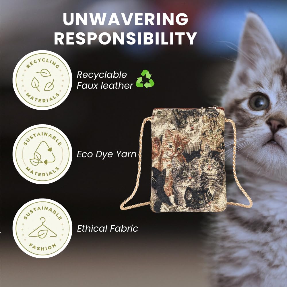 Signare Mini Crossbody Phone Purse for Women - Cat Design Small Shoulder Bag with Adjustable Strap for iPhone & Smartphones | Perfect for Travel, Shopping & Daily Use (SMART-CAT)