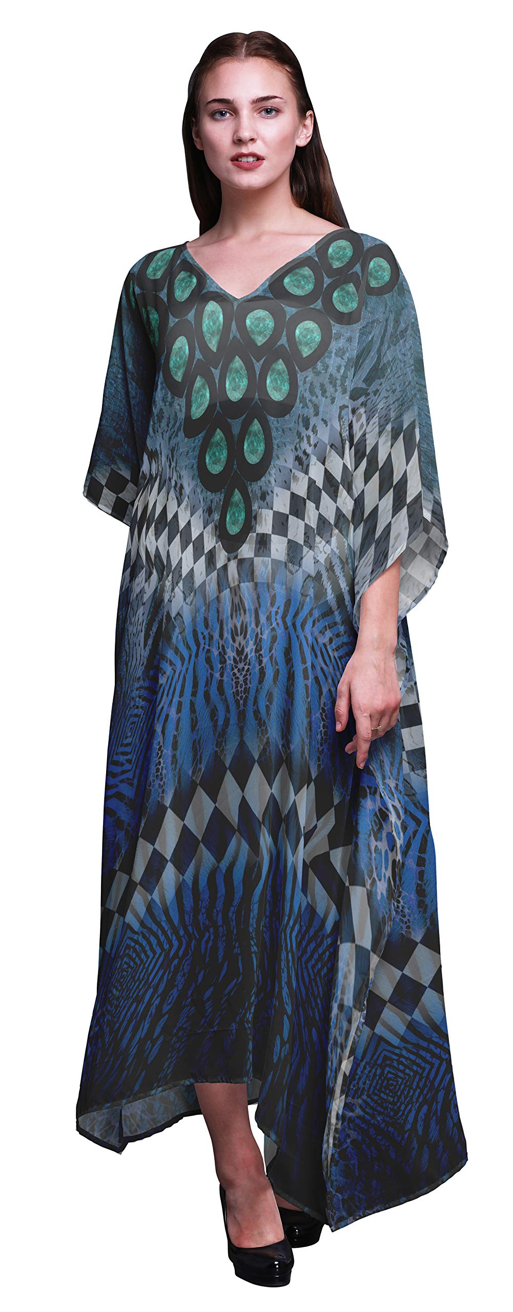 Women's Multi-Animal Print Beach Kaftan - Flowy Bikini Cover Up & Maxi Dress for Summer Vacations, Pool Parties, and Boho Chic Outfits