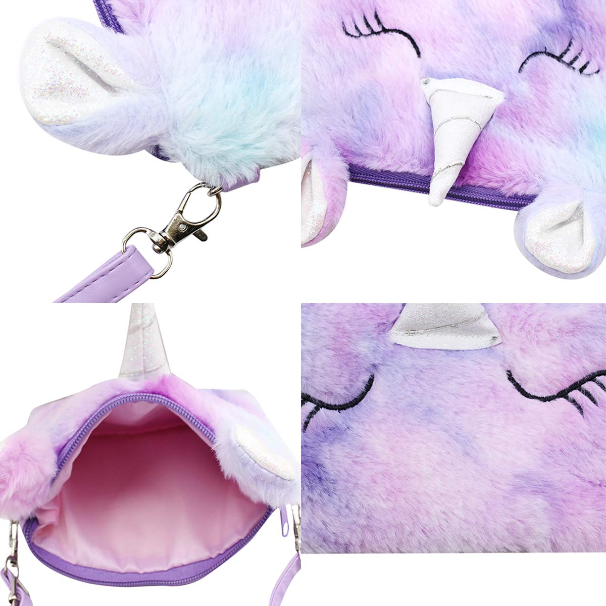 **MINGSEECESS Kids Wallet for Girls - Fluffy Crossbody Purse, Cute Fuzzy Shoulder Bag with Zipper, Tie-Dye Coin Purse - Perfect for School, Travel & Playdates**