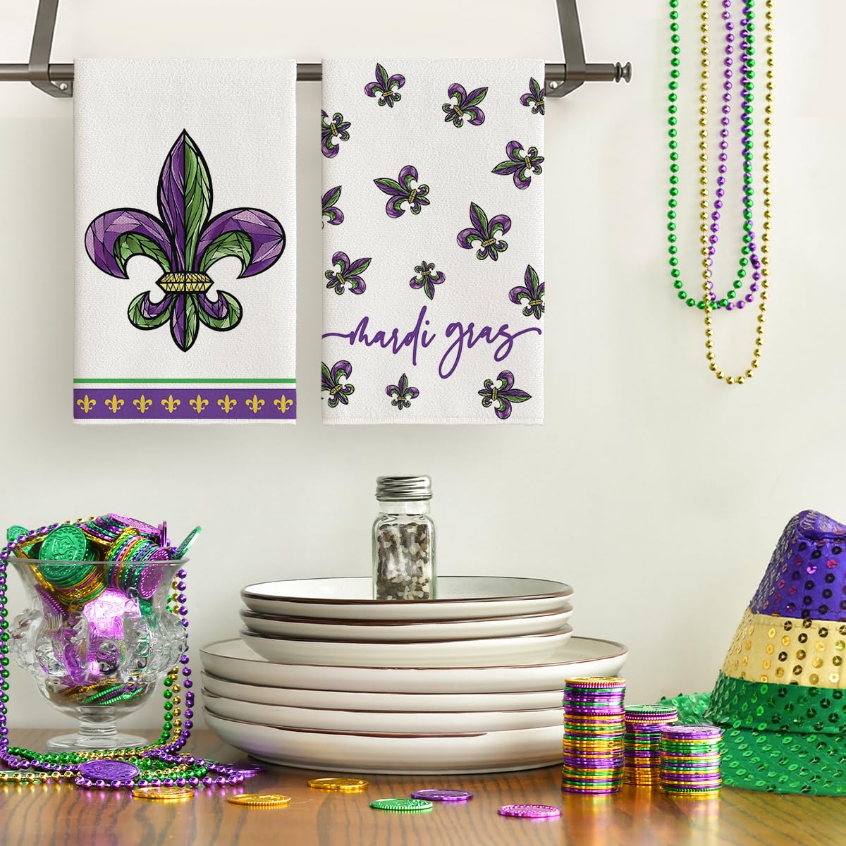 Artoid Mode Iris Mardi Gras Kitchen Towels Set of 2 - 18x26 Inch Decorative Dish Cloths & Hand Towels for Festive Cooking, Baking and Holiday Home Decor