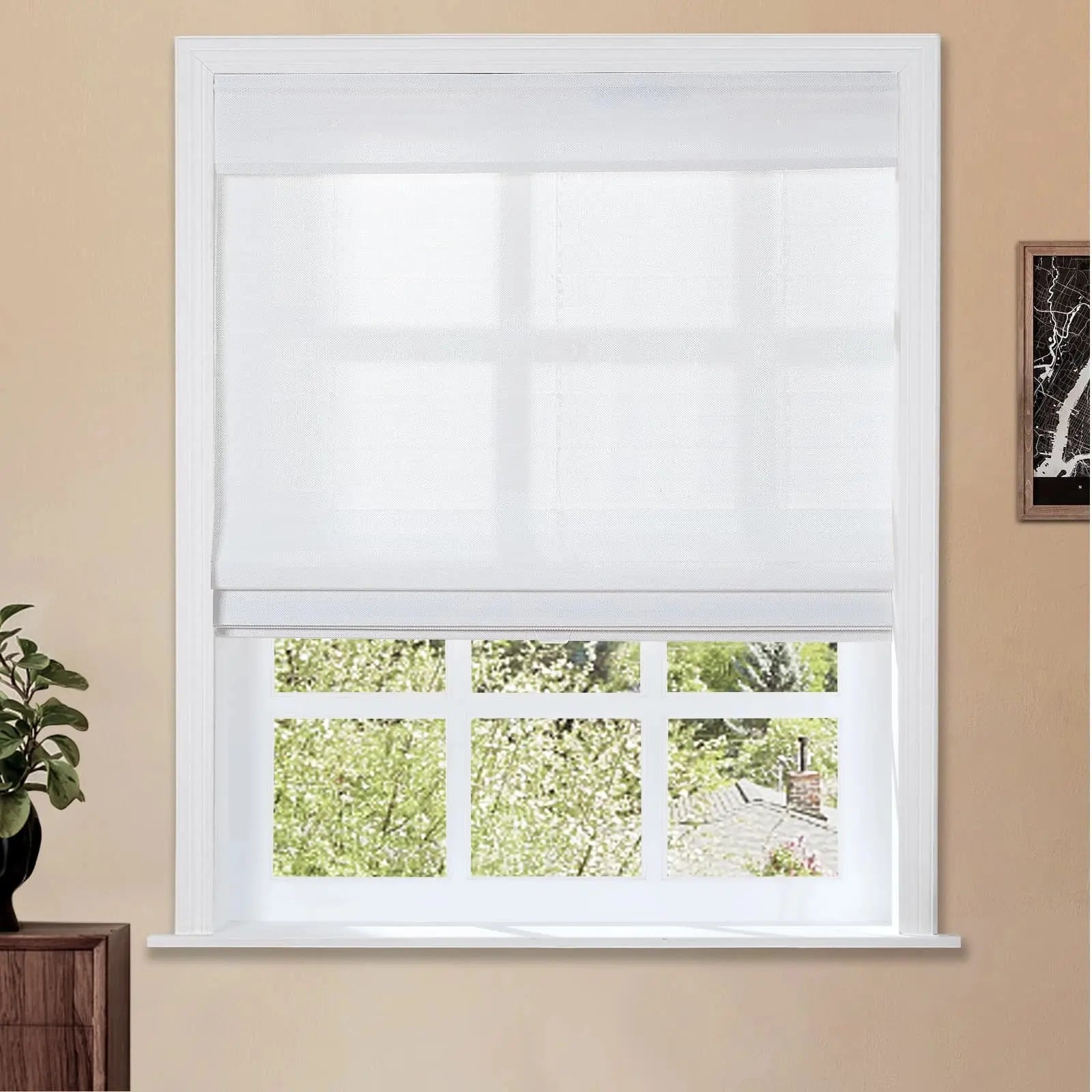 Natural Woven Bamboo Window Shade - Mist White | Eco-Friendly Roller Blind for Living Room, Bedroom & Office | Light Filtering & UV Protection