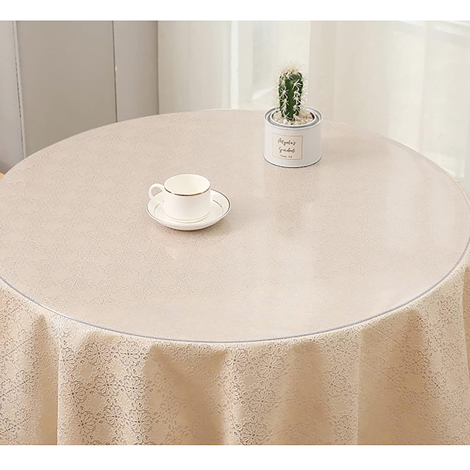 1.5mm Clear PVC Table Cover Protector - Round Transparent Tablecloth & Plastic Desk Mat | Waterproof, Heat Resistant | Fits 63-inch Dining Tables & Office Desks | Customizable Size | Perfect for Parties, Restaurants & Home Protection