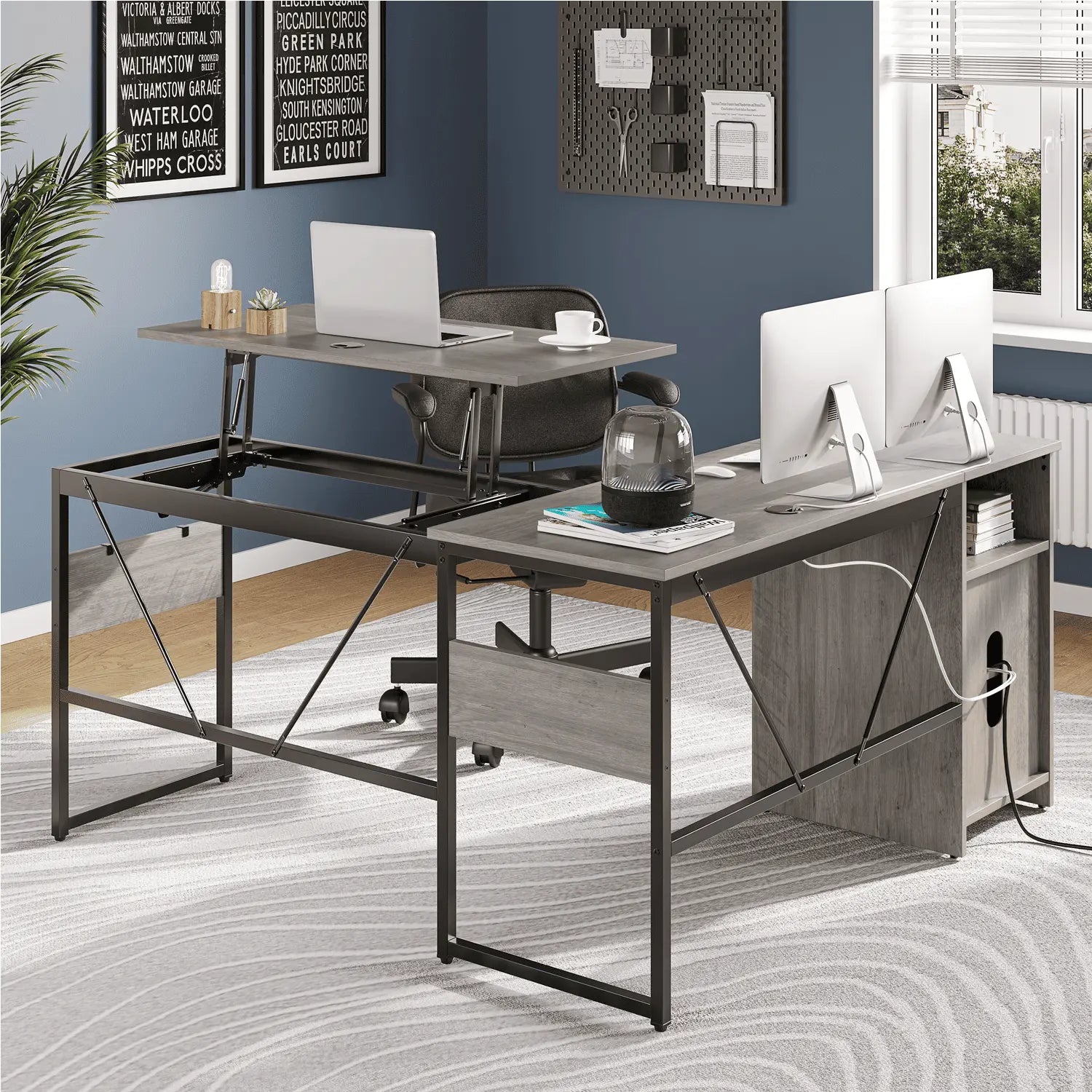 Bestier 60 Inch L-Shaped Standing Desk with File Cabinet - Adjustable Height Computer Workstation for Home Office, Gaming & Study (Espresso) - Perfect for Small Spaces & Ergonomic Workspaces
