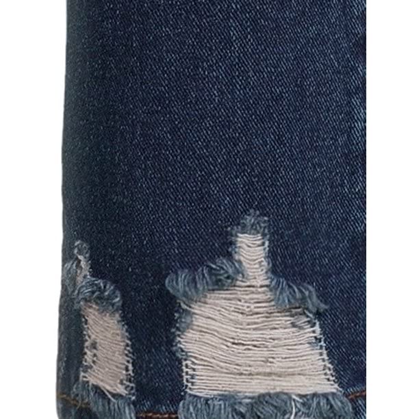 No Boundaries Juniors' Straight Split Hem Jeans - Medium Wash Denim Pants for Women, High Waist Comfort Fit, Trendy Casual Style (Size 9, Dark Wash) | Perfect for Everyday Wear, School, and Weekend Outings
