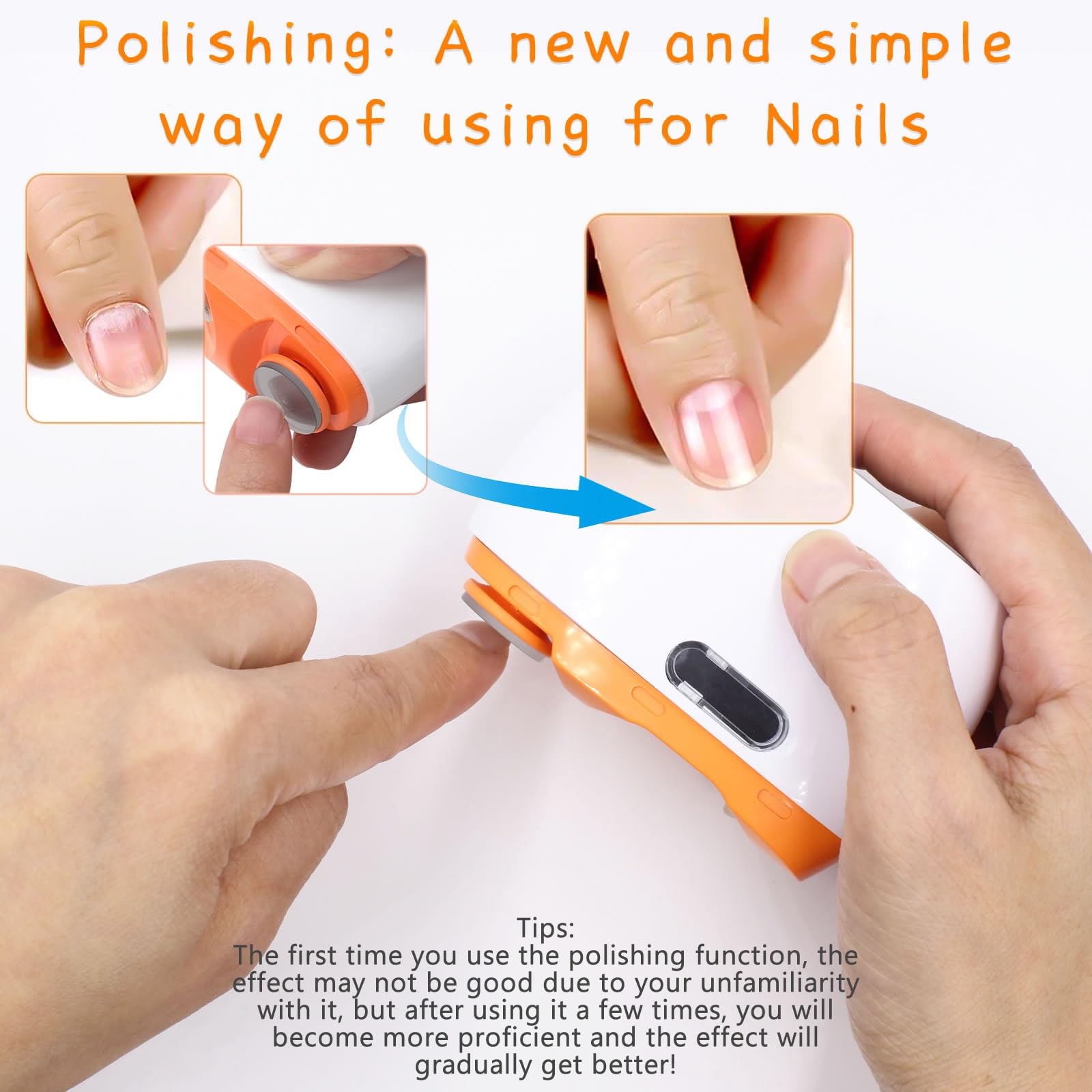 Electric Nail Clipper 3-in-1 with LED Light & Polisher - Rechargeable Automatic Nail Trimmer for Kids, Seniors & Caregivers - Portable Fingernail Cutter with Storage - Perfect for Home, Travel & Elderly Care (Orange)