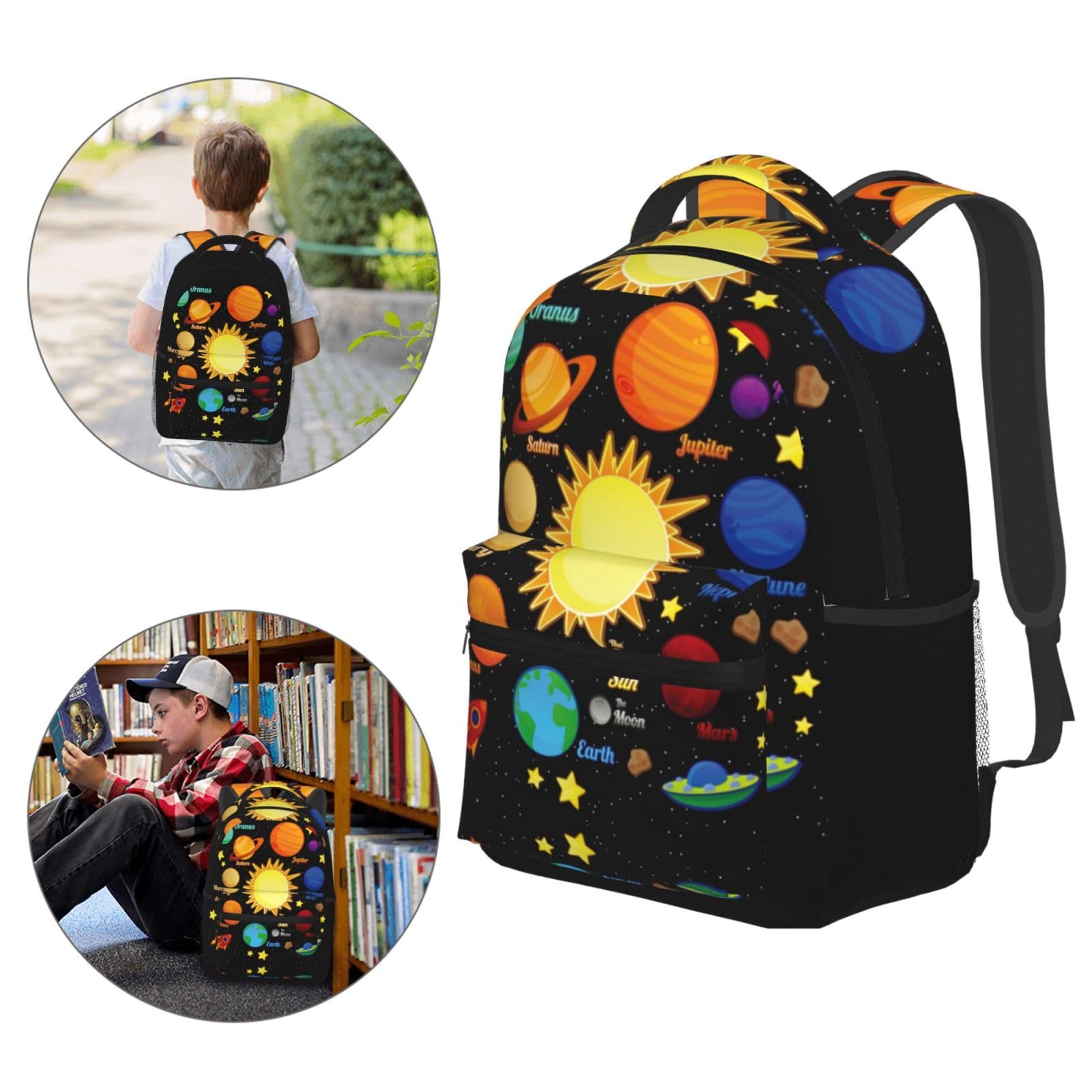 17 Inch Laptop Backpack for School & Travel - Durable Bookbag with Chest Strap & Planets Design - Perfect for College, Work Commute & Outdoor Adventures