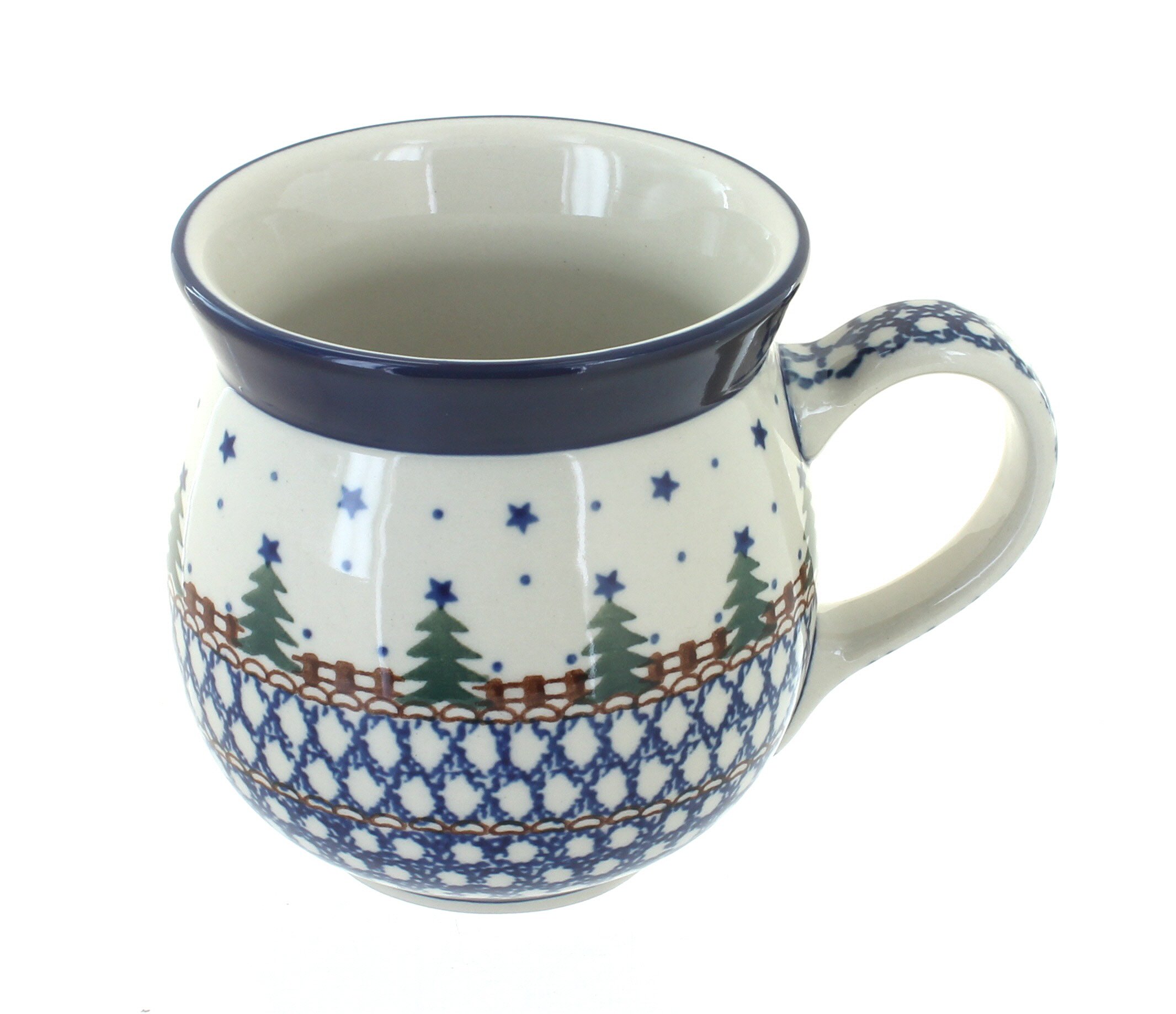 Handmade Blue Rose Polish Pottery Mug - Rustic Pines Design - 16oz Stoneware Coffee Cup for Tea & Hot Drinks - Perfect for Cozy Mornings & Countryside Cottage Decor