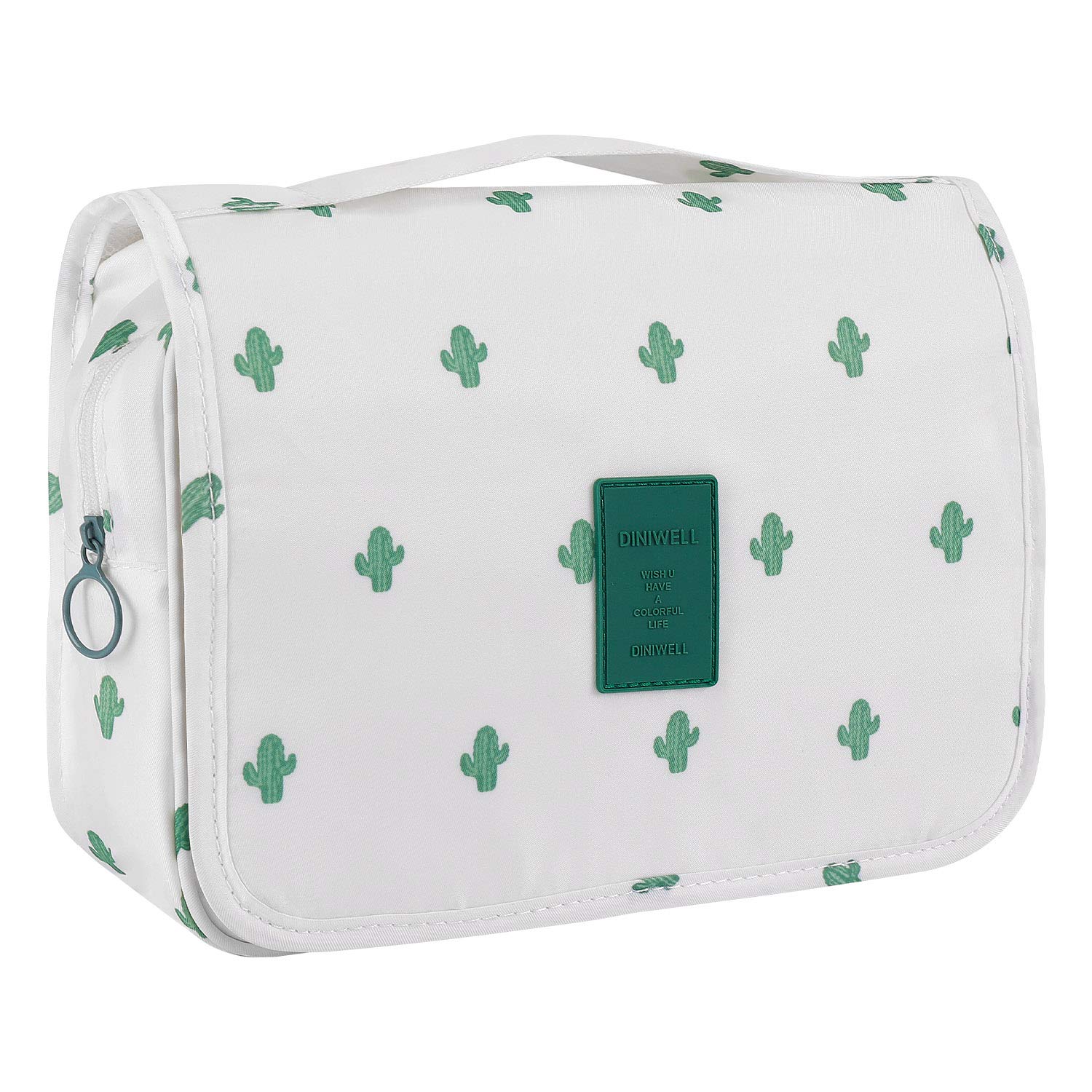 Trawila Travel Hanging Toiletry Bag for Men & Women - Waterproof Cosmetic Organizer with Sturdy Hook, Perfect for Camping, Gym & Air Travel (White Cactus Design)