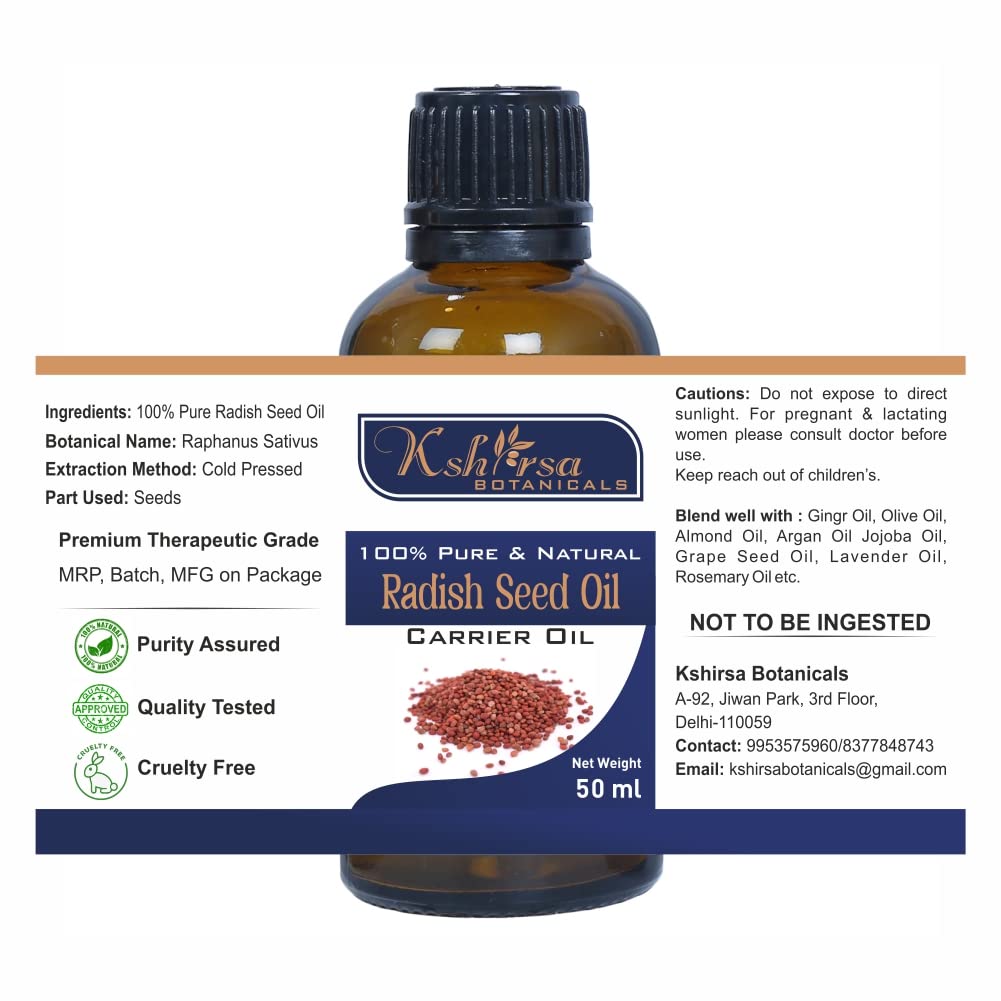Organic Radish Seed Oil (Raphanus Sativus) - Cold Pressed 100% Pure for Skin Care, Hair Growth & Aromatherapy - 1.7 fl oz (50ml) - Natural Moisturizer for Face, Scalp & Massage - Vegan, Cruelty-Free