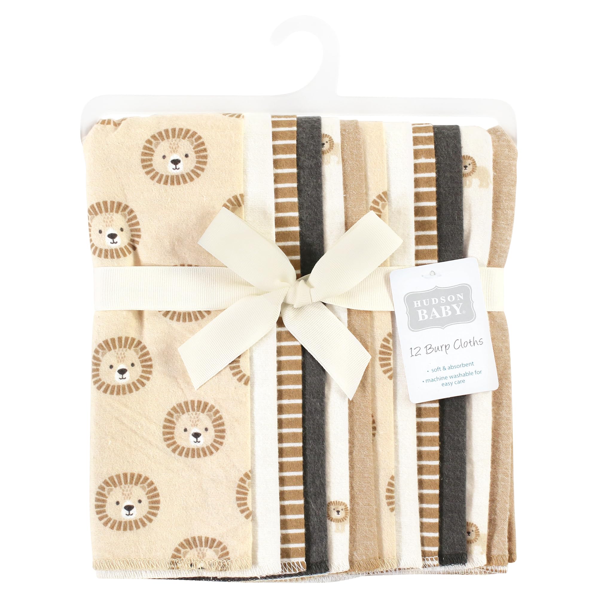 Hudson Baby Unisex Cotton Flannel Burp Cloths Bundle - Soft & Absorbent for Newborns & Infants - Brave Lion Design - Perfect for Feeding, Burping & Spit-Up Protection - One Size (Pack of 5)