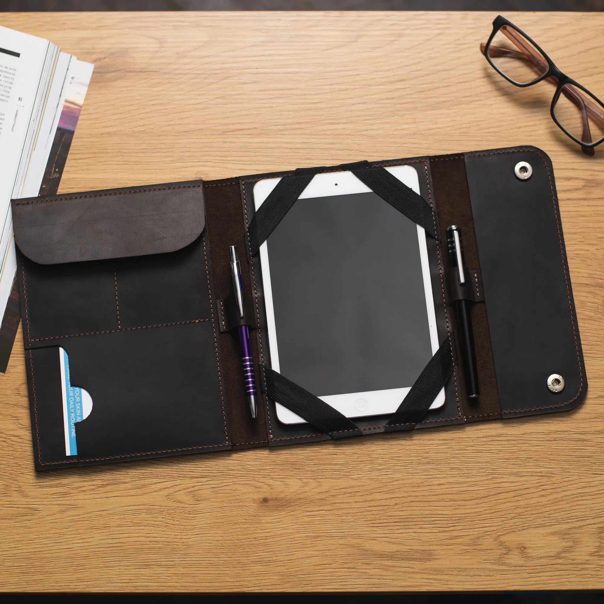 Premium Genuine Leather iPad Portfolio Case - Slim Protective Cover for iPad Pro/Air/Mini with Stand Function | Perfect for Business, Travel & Home Use