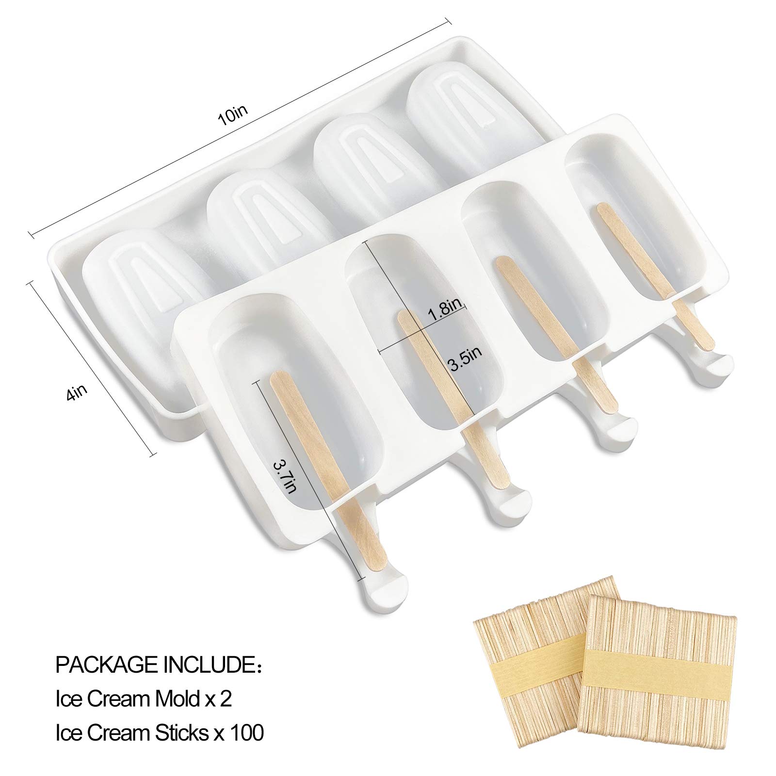 2 Pack Reusable Silicone Popsicle Molds - Food Grade Ice Cream, Candy & Cake Pop Molds for DIY Desserts | Includes 100 Wooden Sticks | Perfect for Homemade Frozen Treats, Birthday Parties & Summer Snacks