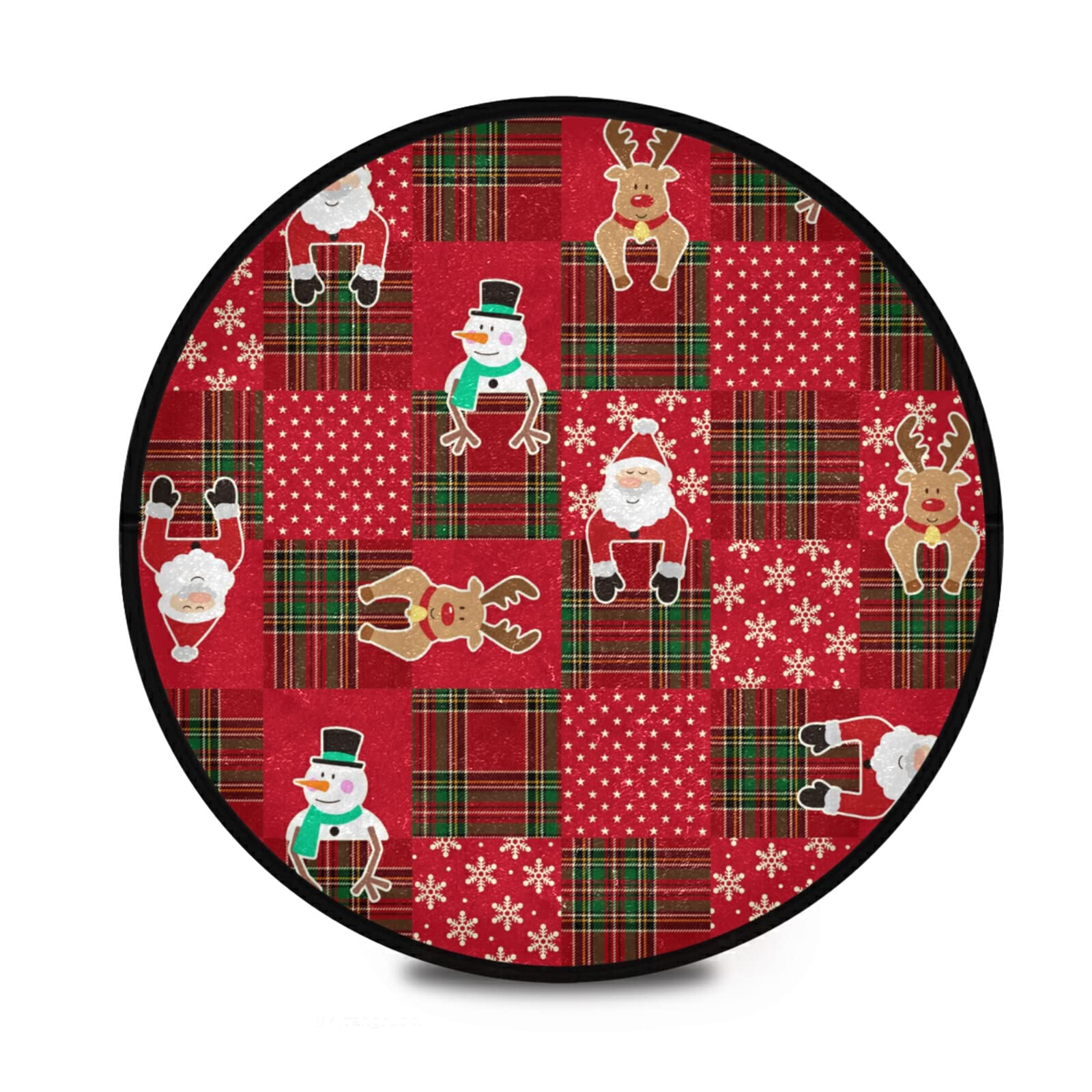 Non-Slip Christmas Round Area Rug with Santa Claus, Snowman, Snowflake & Elk Design - 3' Diameter Holiday Doormat for Playroom, Living Room & Bedroom Decor | Perfect for Festive Home Decorations & Winter Celebrations