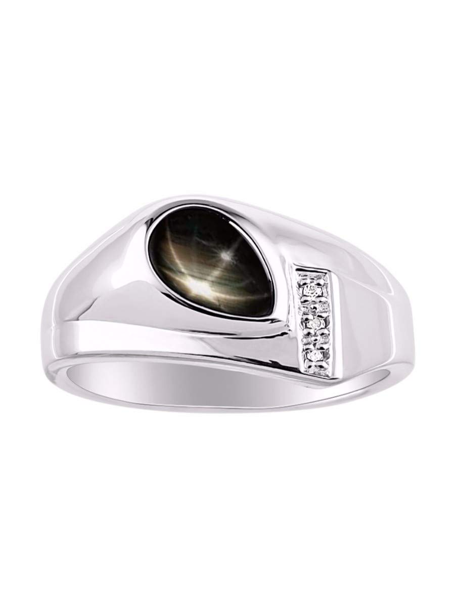RYLOS Sterling Silver Men's Ring with Pear-Shaped Cabochon Gemstone & Diamonds - Size 8-13 - Elegant Tear Drop Design for Gifts, Weddings & Special Occasions - Durable 925 Silver Jewelry for Men