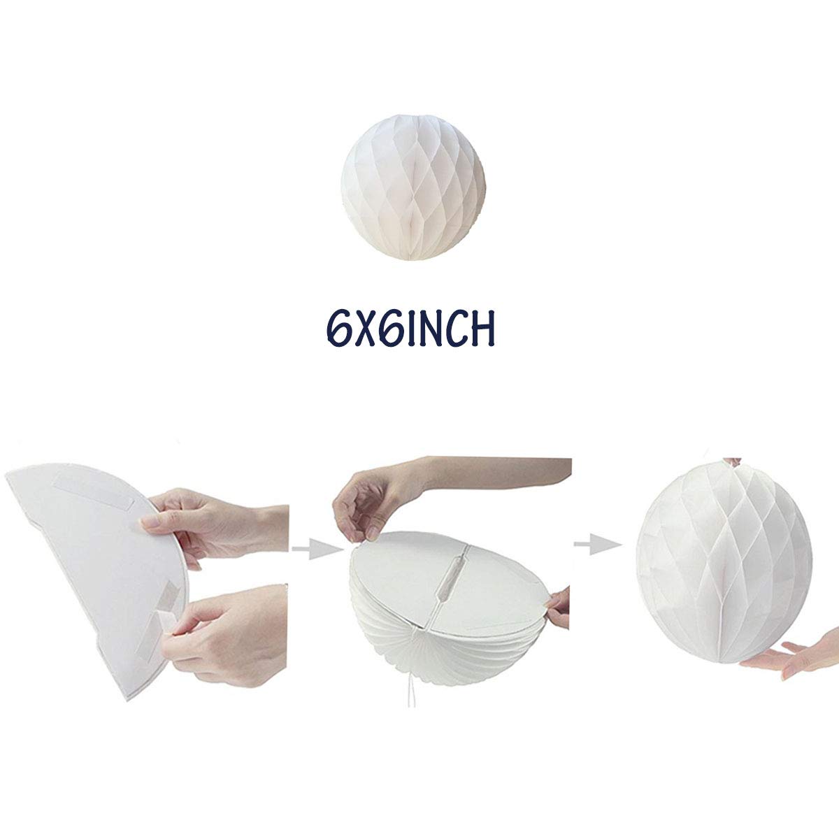 6PCS White Honeycomb Tissue Paper Balls - 6 Inch Party Decorations for Wedding, Birthday, Baby Shower & Nursery Wall Backdrop | Floral Pom Poms for Home & Event Decoration