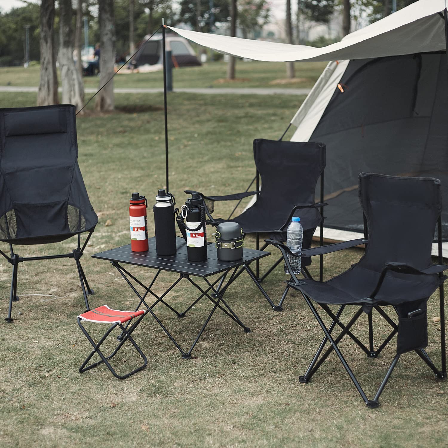 Damei Century Portable Folding Camping Chair - Lightweight Outdoor Sports Lawn Chair with Side Pockets for Picnics, Beach, Hiking & Backyard (Black)