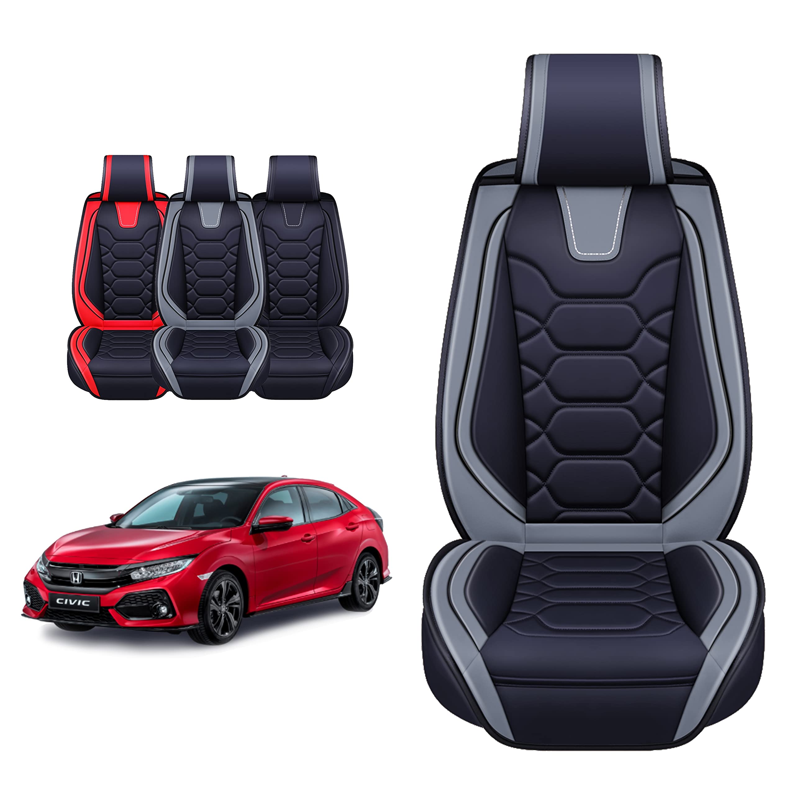Premium Custom Fit Honda Civic Seat Covers 2011-2025 - Leather Front Pair (Gray) for 2/4 Door Sedan/Coupe/Hatchback | Durable Protection & Comfort | Perfect for Daily Commute & Road Trips