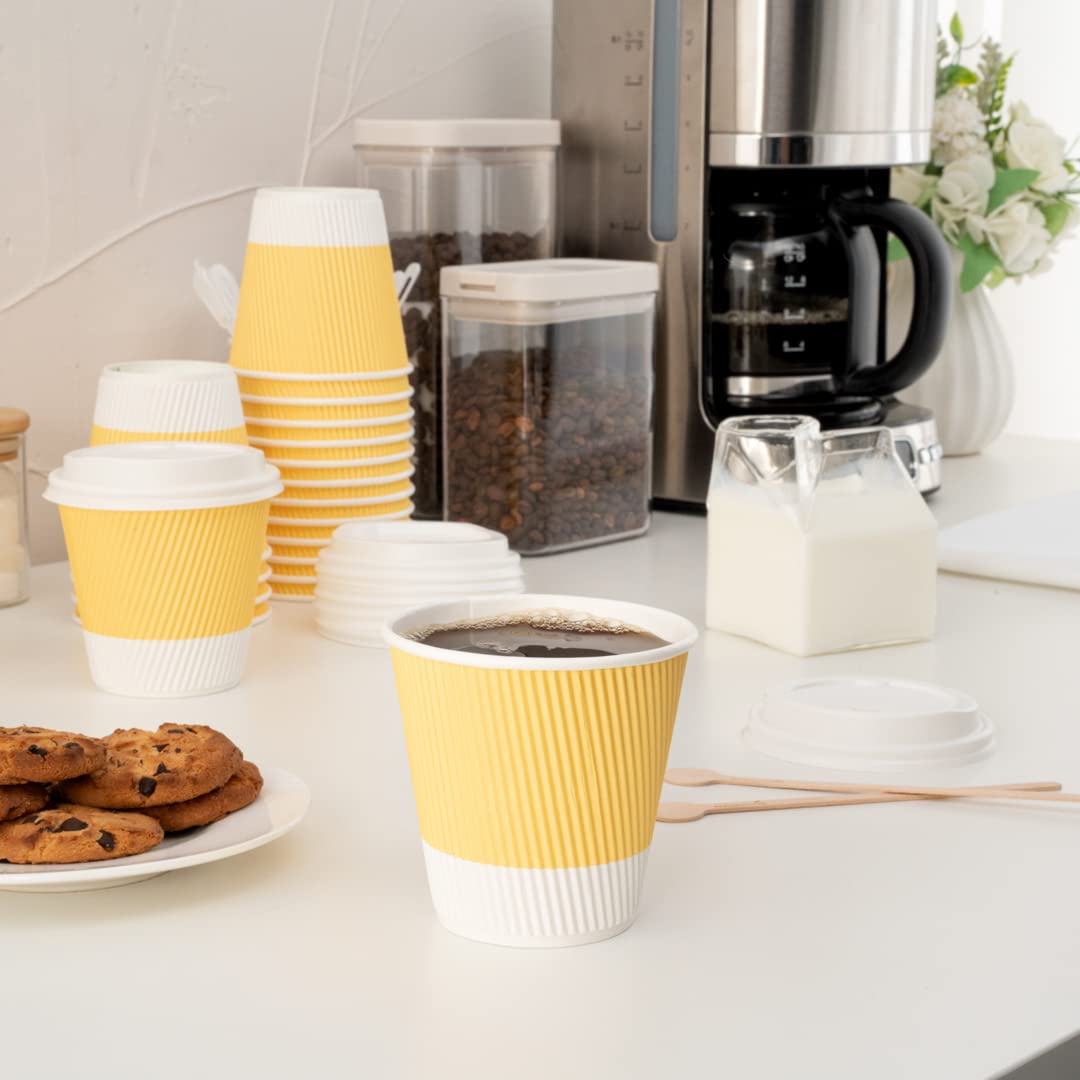Restaurantware 8oz Insulated Coffee Cups with Lids - 400 Pack Leakproof Ripple Wall Hot Paper Cups | Eco-Friendly Disposable Cups for Coffee, Tea, Hot Chocolate & Lattes | Perfect for Cafes, Offices & Home Use