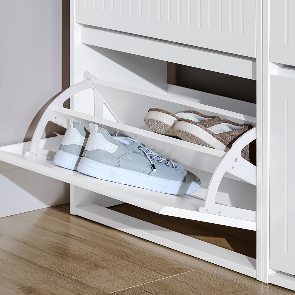 3-Tier Flip-Drawer Shoe Storage Cabinet - Freestanding Shoe Organizer for Entryway & Narrow Hallway - White Shoe Rack for Small Spaces - Perfect for Apartments, Dorm Rooms & Closet Organization