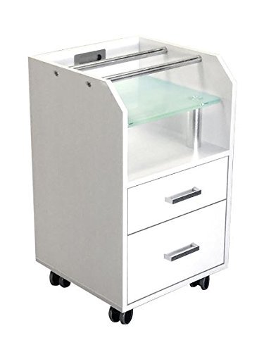 Professional White Glass Glow Pedicure Trolley Cart for Nail Salon & Spa - Portable Manicure Pedicure Station with Storage for Salon Equipment & Furniture - Perfect for Nail Technicians, Beauty Professionals & Home Use
