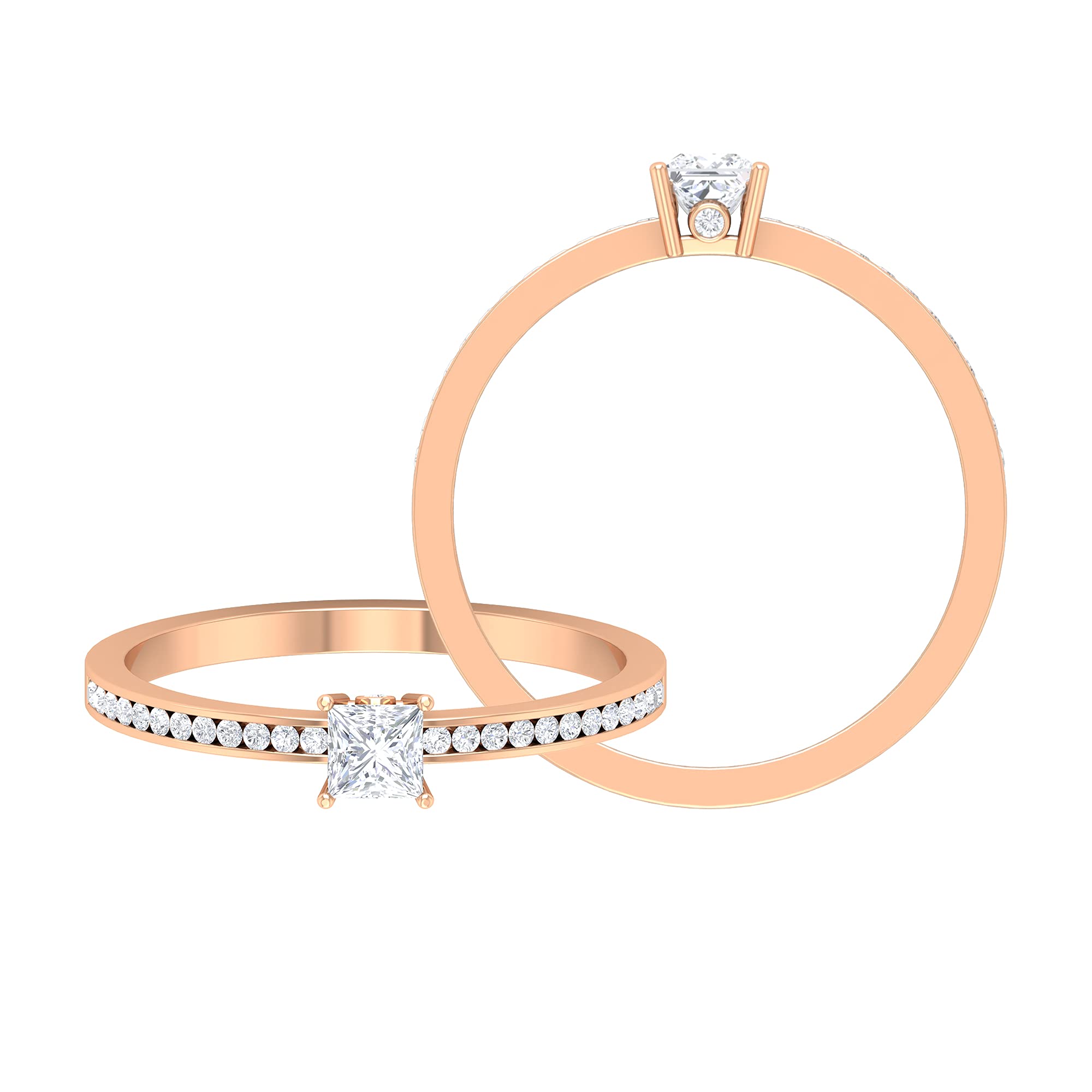 1/2 CT Princess Cut Diamond Solitaire Ring with Side Stones - 14K Solid Gold Minimalist Ring for Women - April Birthstone Jewelry - Perfect for Engagement, Wedding & Anniversary Gifts