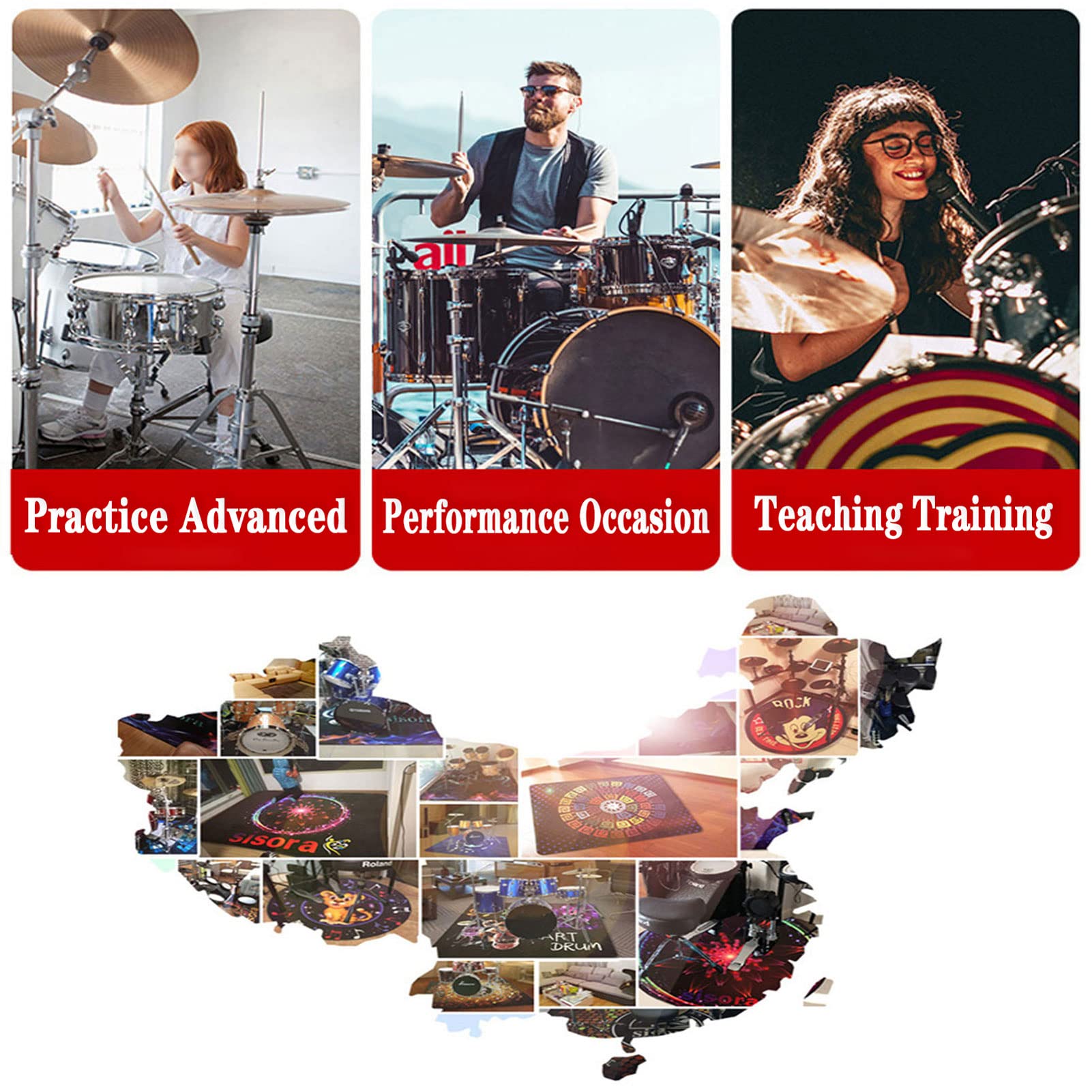 Non-Slip Soundproof Drum Rug Mat for Electronic & Jazz Drum Kits - Bass Drum & Snare Pad Protector - Durable Musical Instrument Carpet for Home Studios & Live Performances