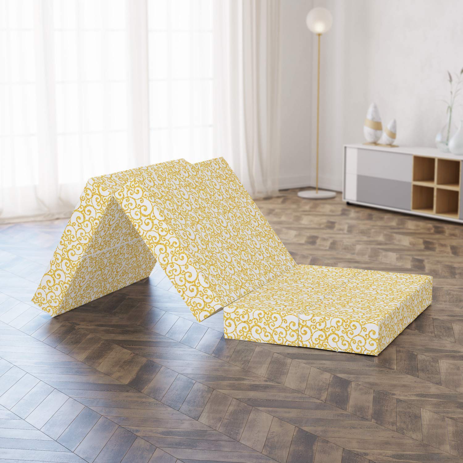 Ambesonne Victorian Foldable Mattress - Floral Swirling Lines Design, 74.8