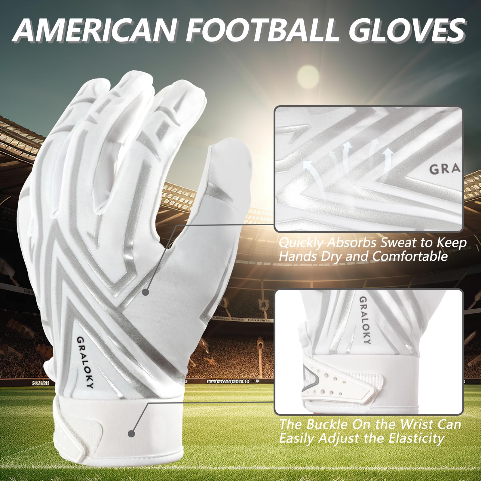 Best Football Gloves for Men, Women & Youth - Ultra Sticky Silicone Palm Grip Receiver Gloves for Enhanced Performance (White) - Perfect for Training, Games & Competitive Play