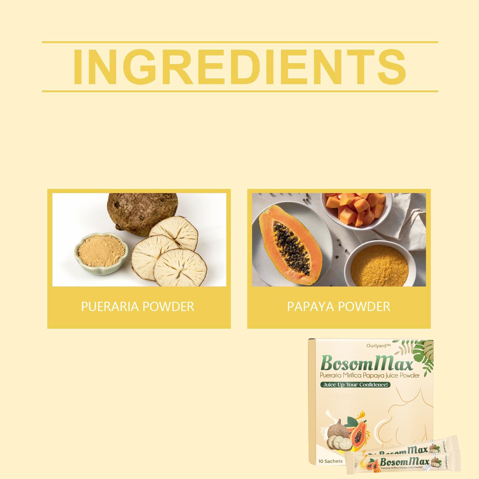 Pueraria Mirifica Papaya Juice Powder for Natural Breast Enhancement - 4 Boxes with Papaya Extract for Bust Lifting & Firming | Herbal Supplement for Women's Wellness & Confidence Boost
