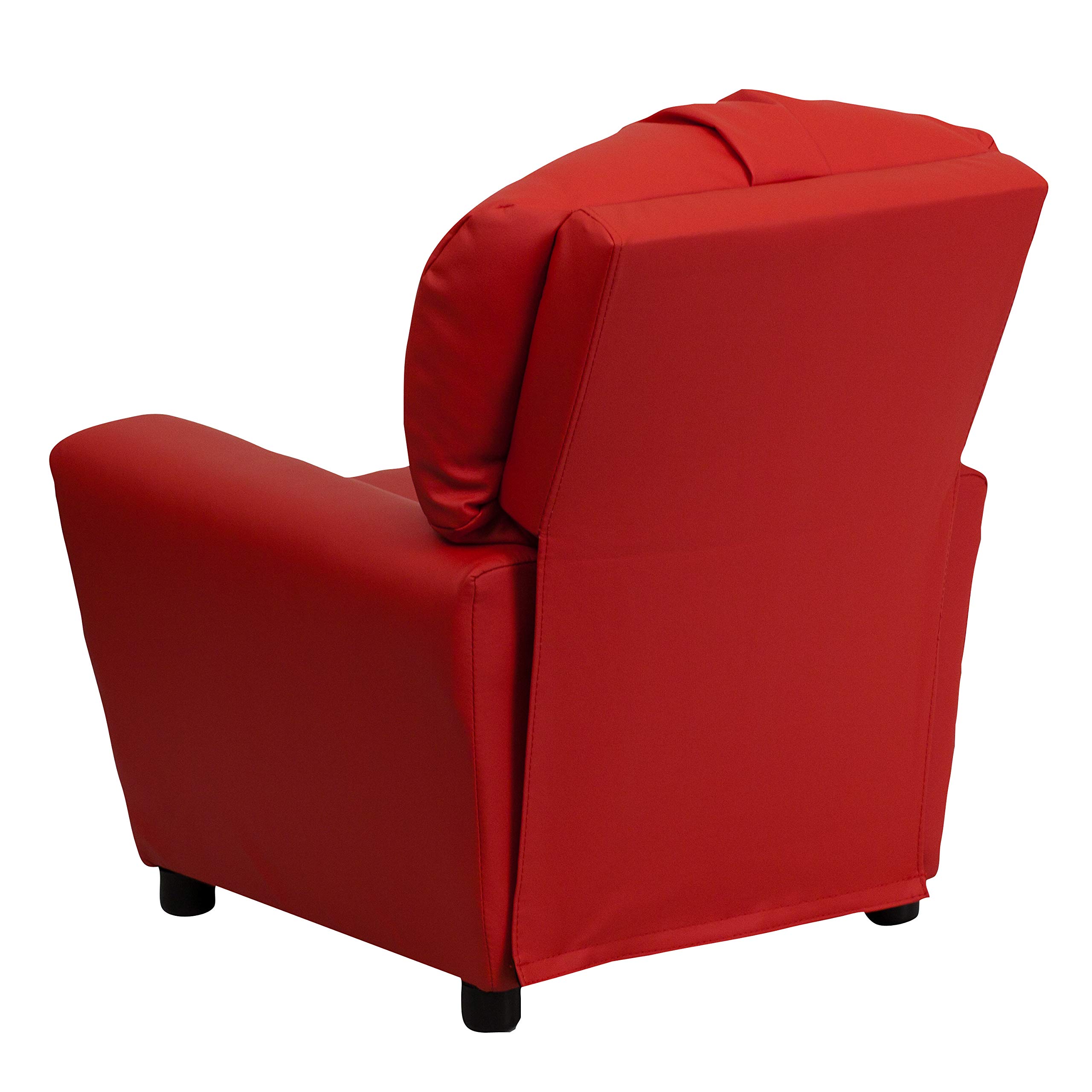 Flash Furniture Chandler Vinyl Kids Recliner with Cup Holder & Safety Recline - Contemporary Reclining Chair for Children (Supports up to 90 lbs, Red) - Perfect for Playrooms, Bedrooms & Movie Nights