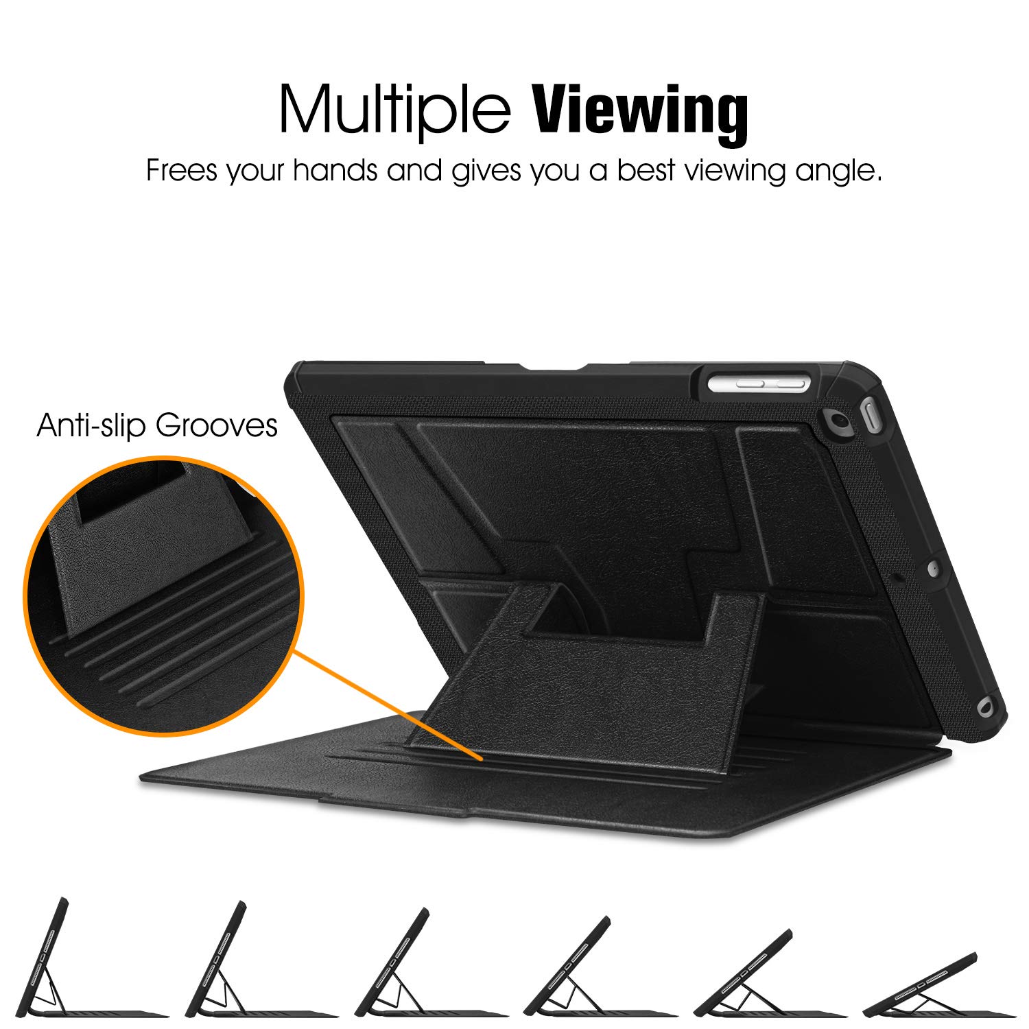 Fintie Magnetic Stand Case for iPad 6th/5th Gen (2018/2017), iPad Air 2/Air (9.7 Inch) - Shockproof Rugged TPU Cover with Auto Wake/Sleep & Multiple Viewing Angles - Perfect for Work, Study & Entertainment (Black)