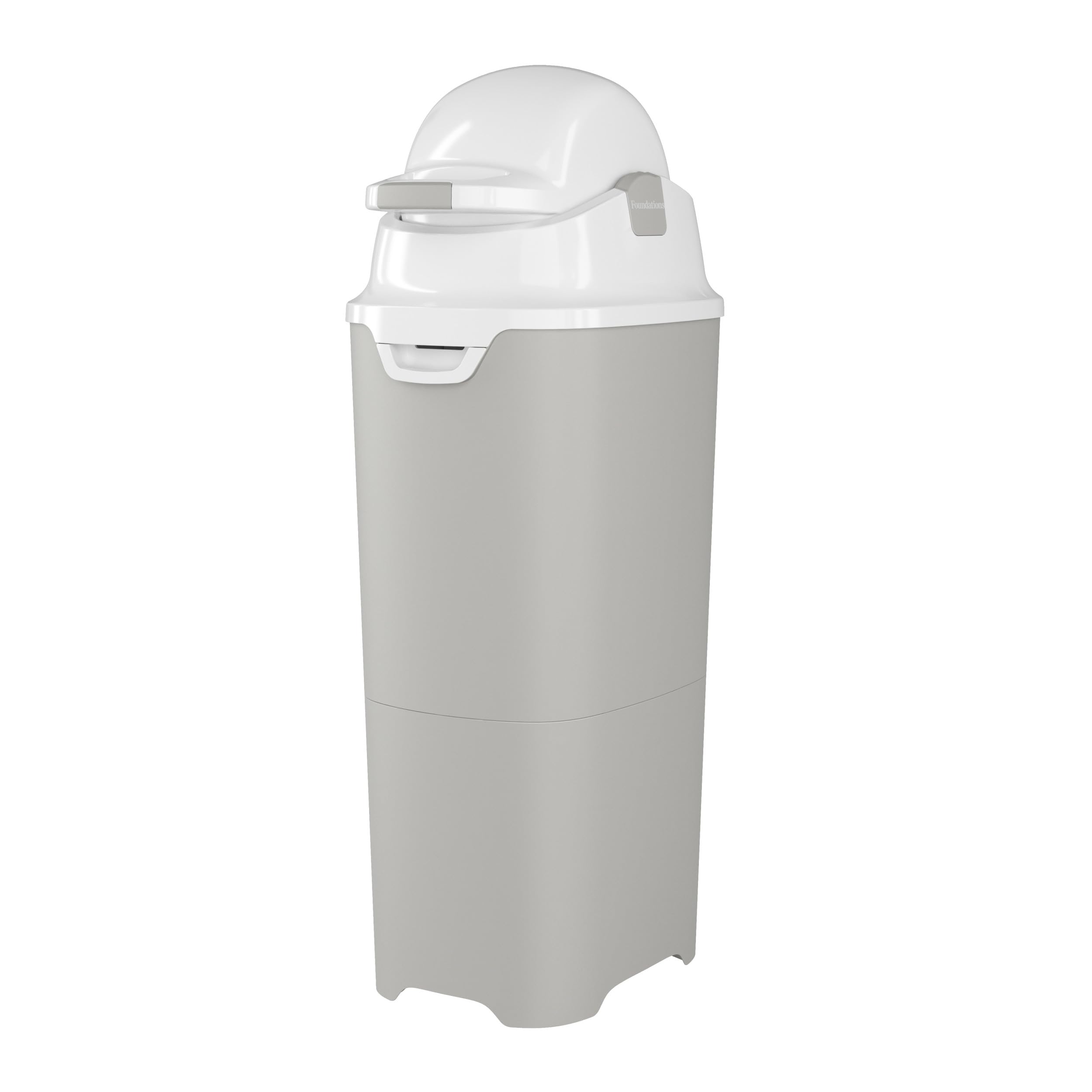 Foundations Tall Diaper Pail with Airtight Lid - Large Capacity Odorless Diaper Disposal System Holds 60+ Newborn Diapers, Durable & Refillable with Any Bags (Gray) - Perfect for Nursery, Baby Room & Diaper Changing Stations